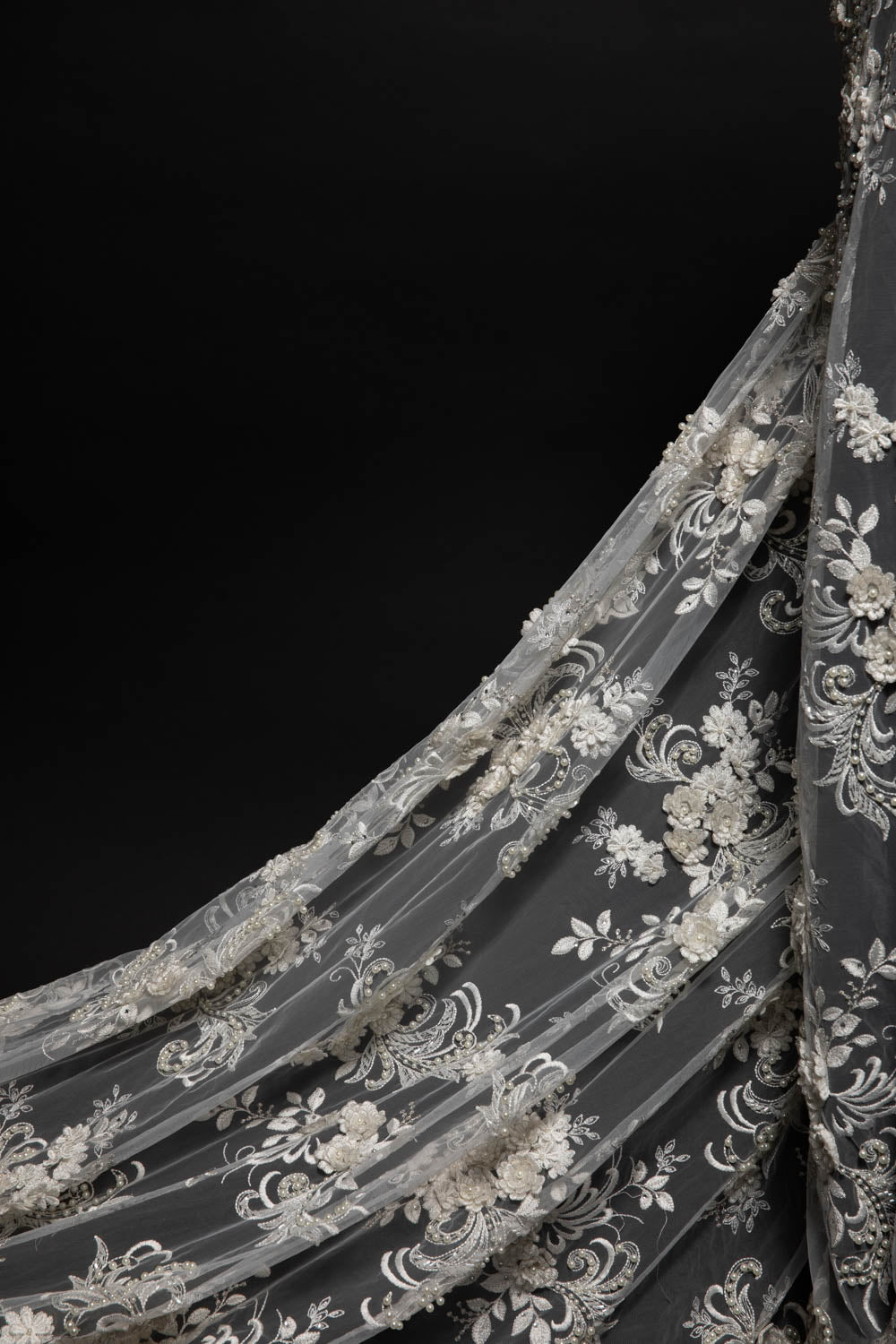 Tulle Lace Fabric Embroidered W/Applique with Sophisticated 3D Floral Design 52" Wide | Exquisite Fabric