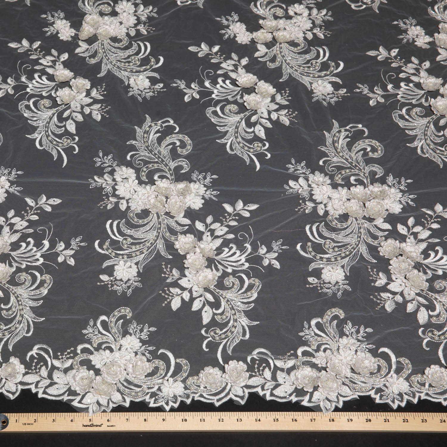 Tulle Lace Fabric Embroidered W/Applique with Sophisticated 3D Floral Design 52" Wide | Exquisite Fabric
