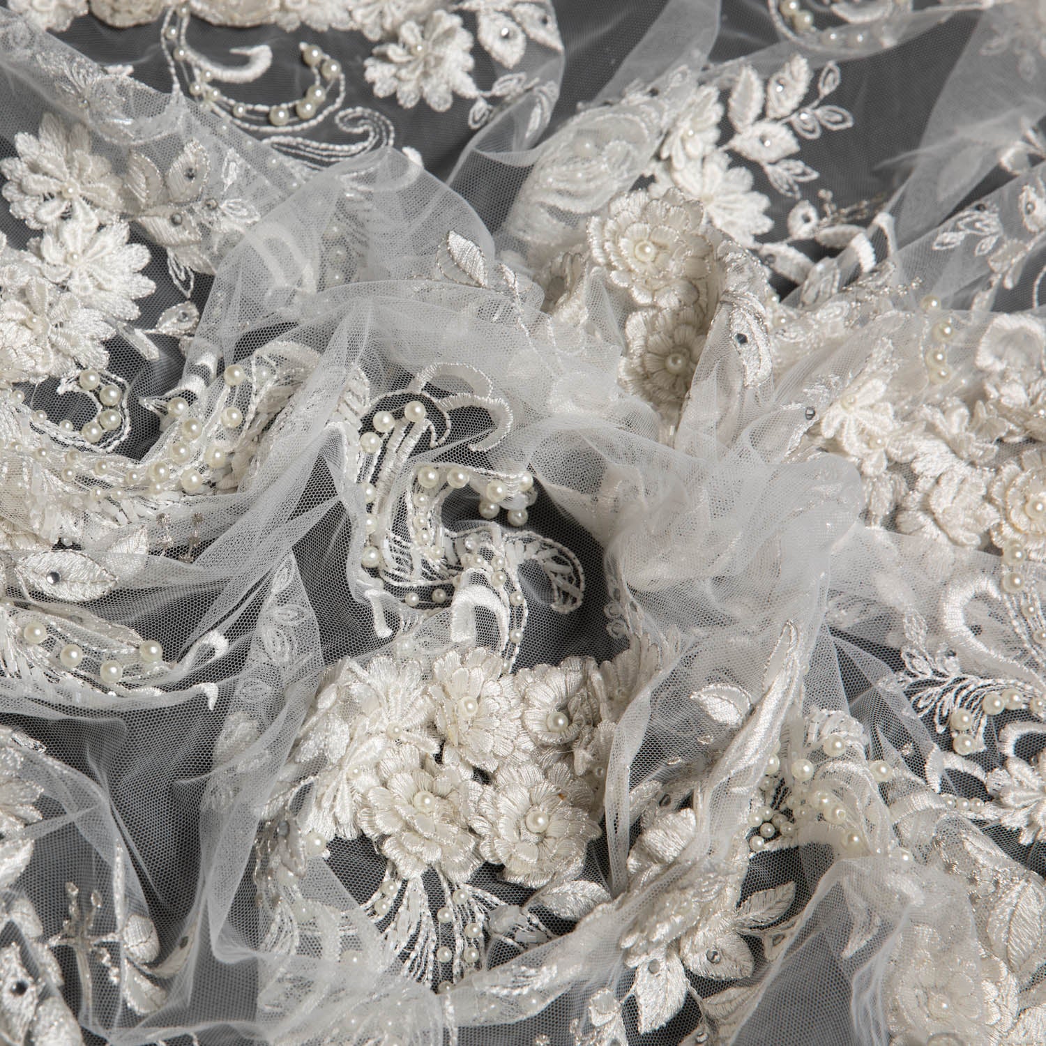Tulle Lace Fabric Embroidered W/Applique with Sophisticated 3D Floral Design 52" Wide | Exquisite Fabric