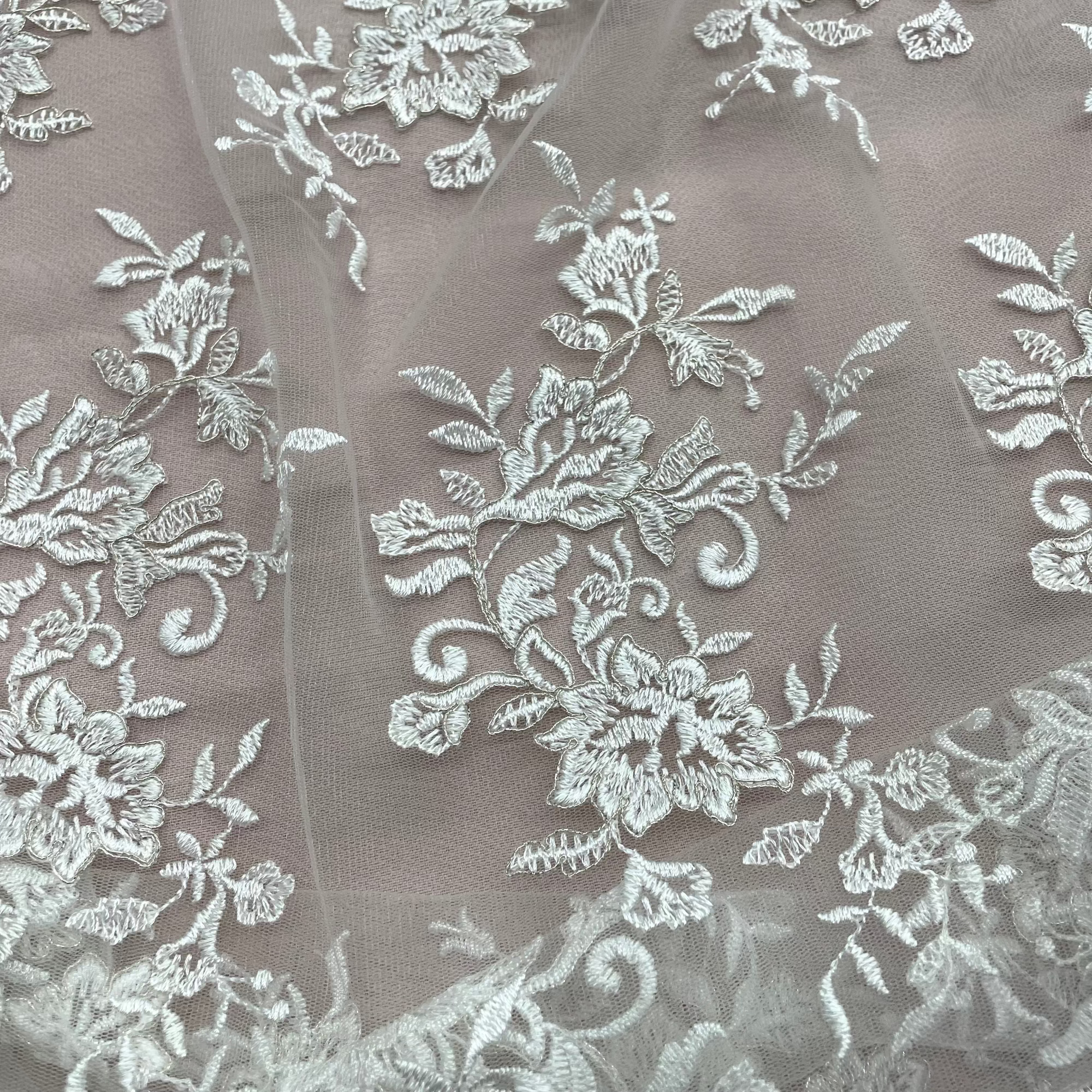 Corded Floral Lace Fabric with Scalloped Edges – Bridal & Dress Lace | Lace USA - 97154W