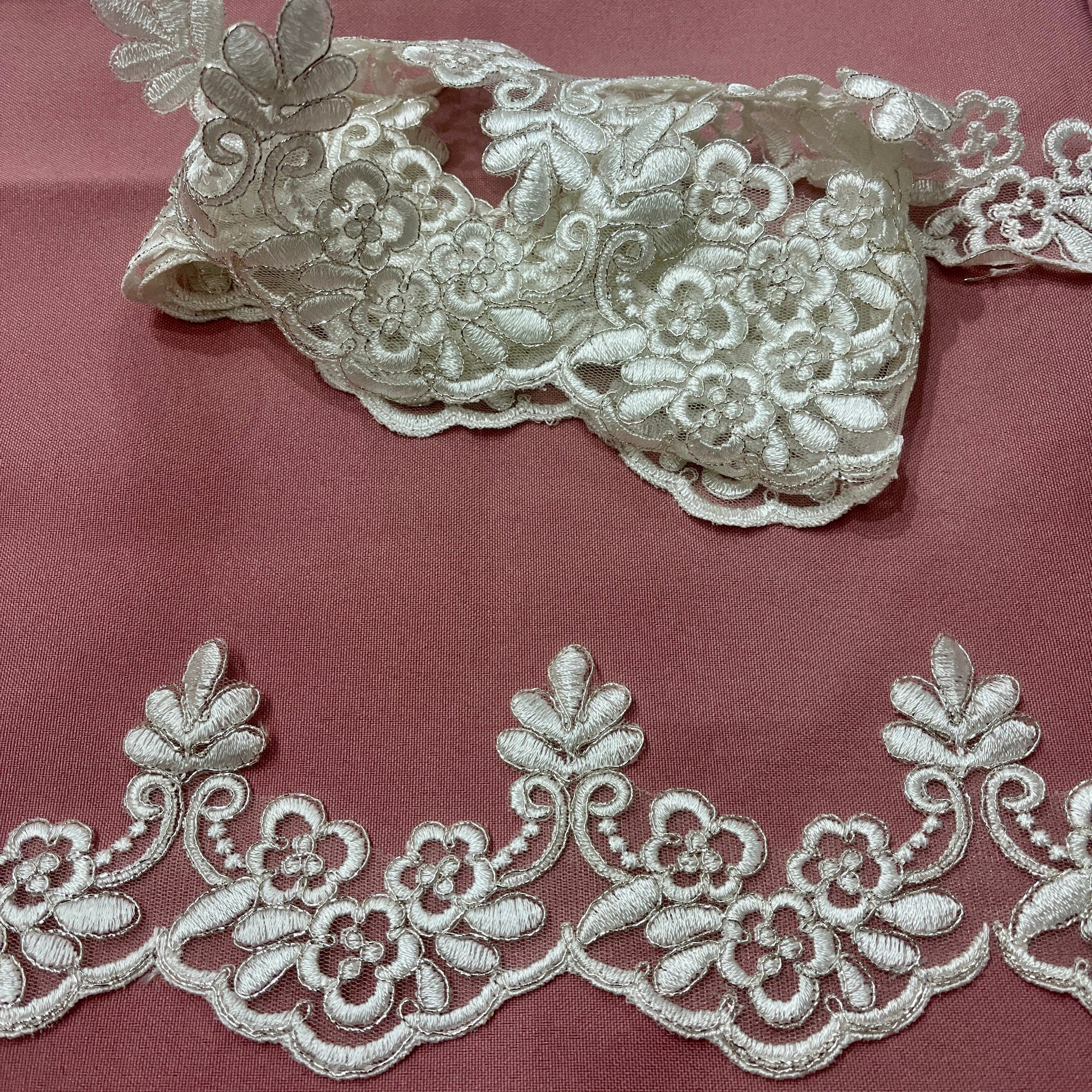Floral Corded Lace Trim for Bridal Veils, Baptism & Christening Gowns | Lace USA - 95967W/1