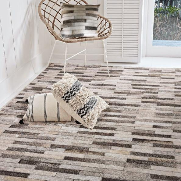 Vegan Patchwork Beige Brick Print Faux Hide/Cowhide Area Rug/Carpet