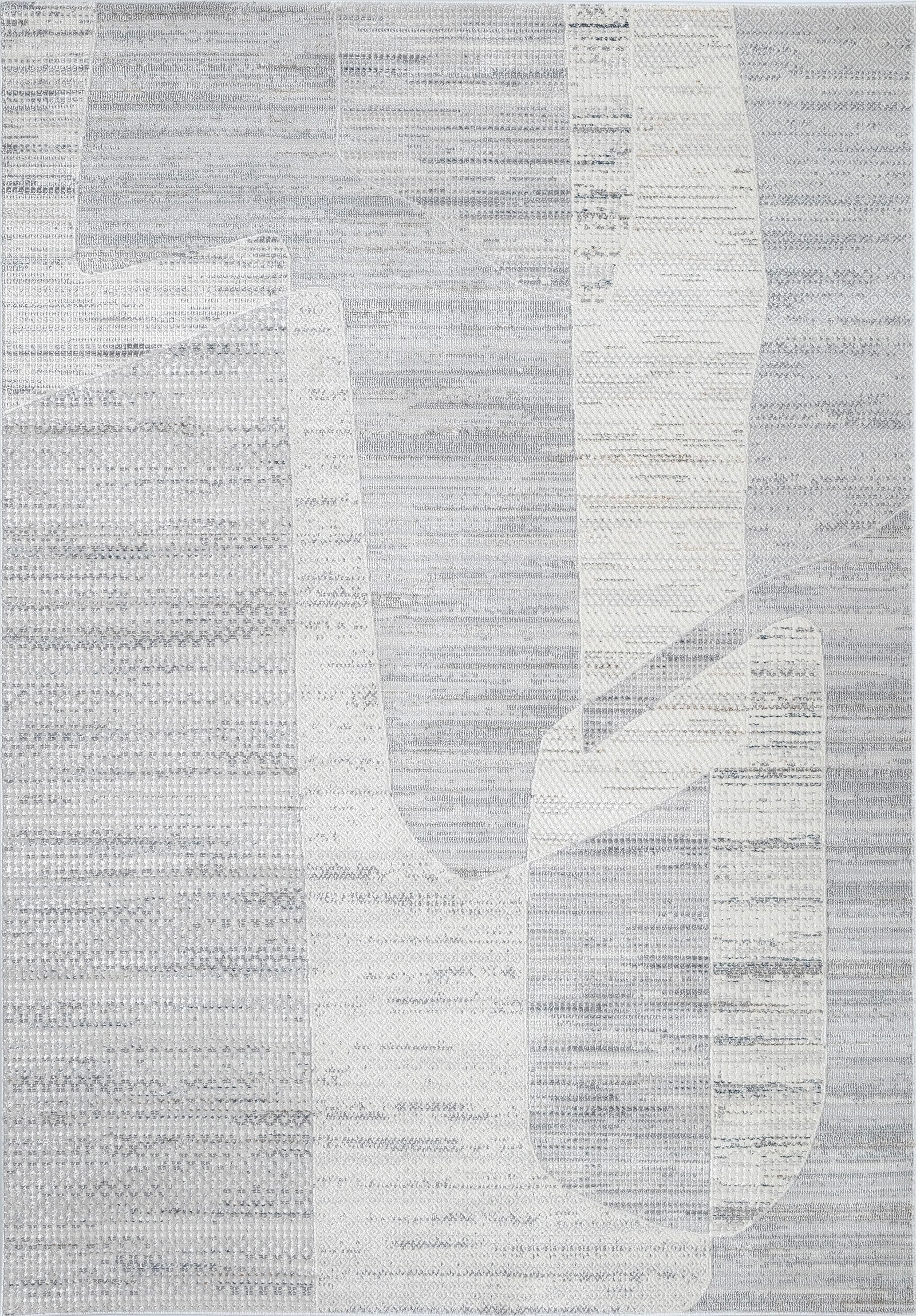 High-Low Textured Cream Rug with Ivory Viscose Geometric Design and Bronze, Blue & Grey Accents - KAI 202