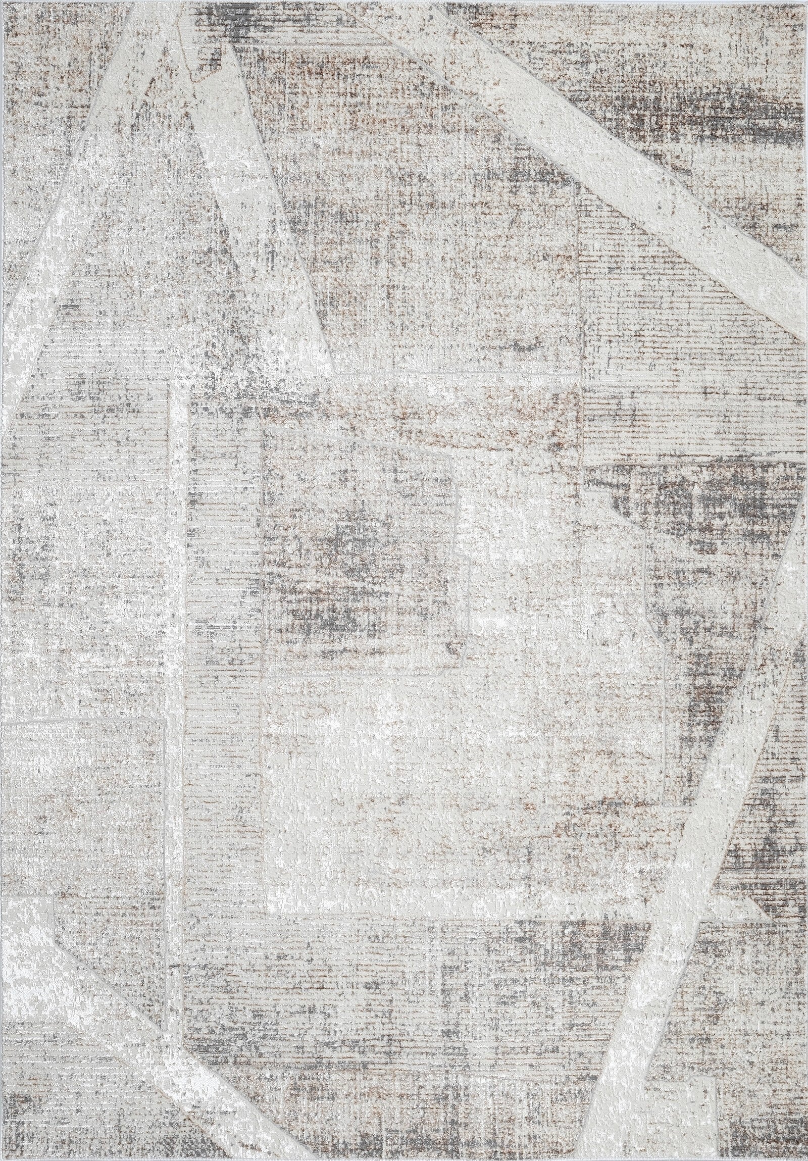 Modern Cream Viscose Rug with Bronze, Ivory & Charcoal Grey Abstract Pattern - KAI 203