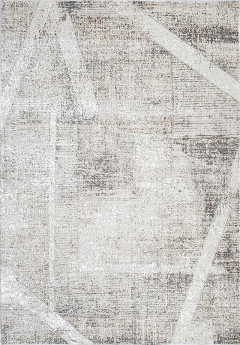 Modern Cream Viscose Rug with Bronze, Ivory & Charcoal Grey Abstract Pattern - KAI 203