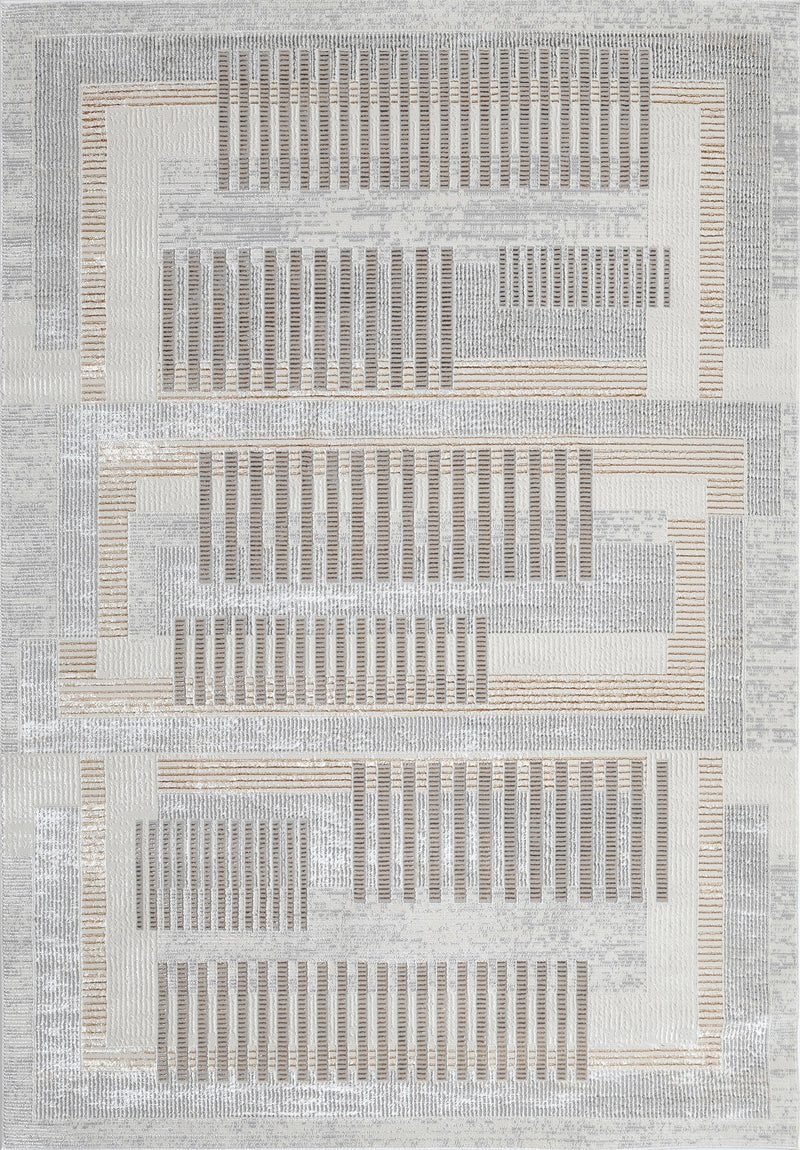 Cream-Based Viscose Rug with Subtle Bronze, Ivory & Grey Geometric Detailing - KAI 204