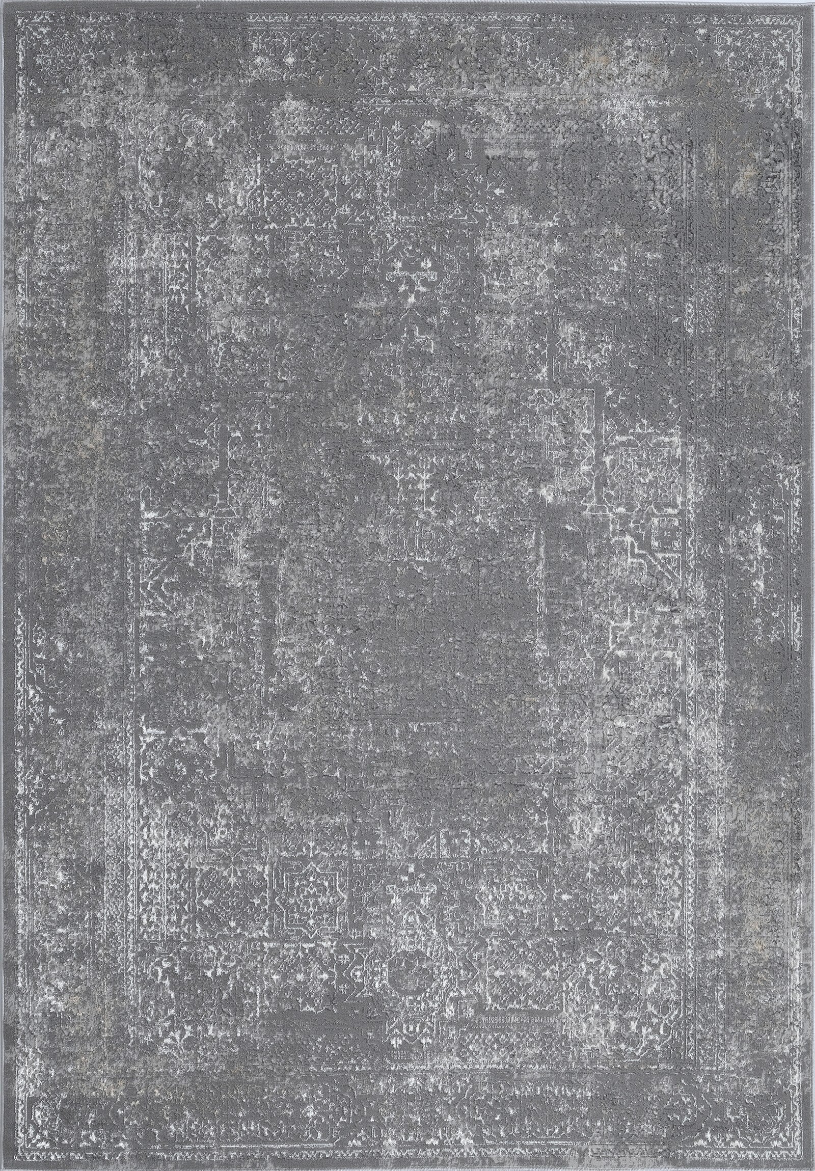 Charcoal Grey High-Low Rug with Elegant Silver Oriental Design and Bronze Touches - KAI 205
