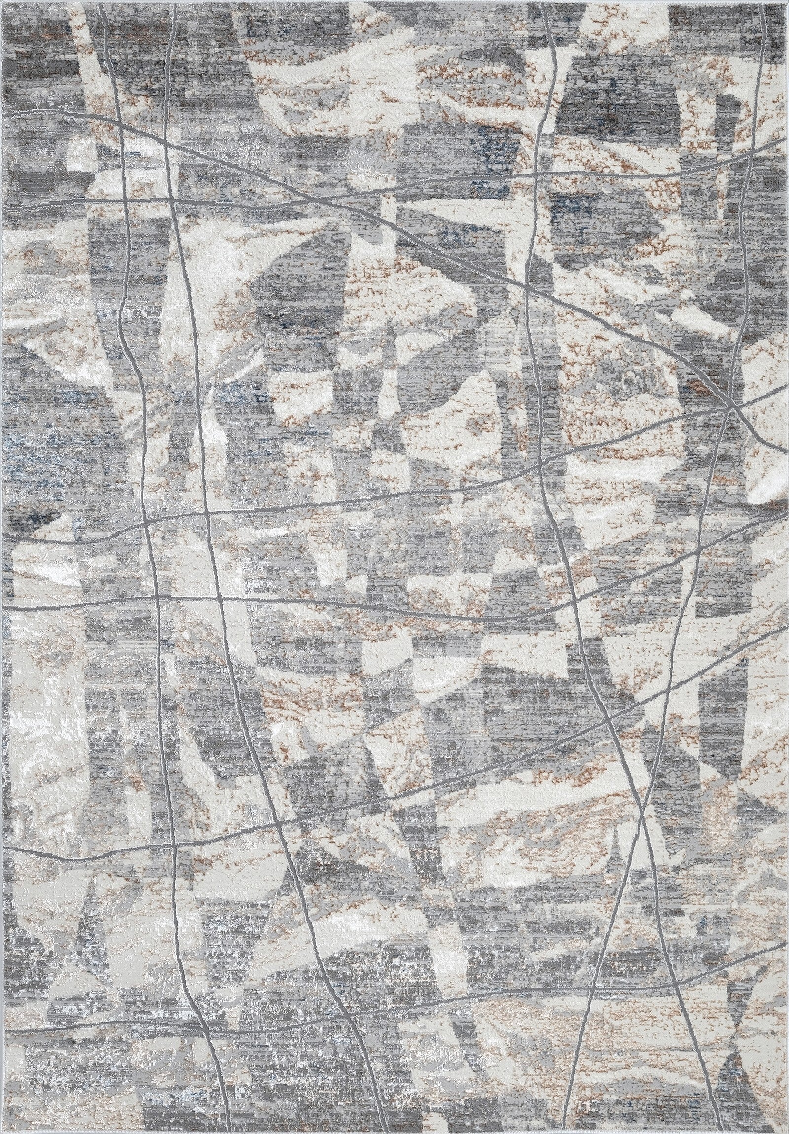 Modern Charcoal Rug with Cream and Bronze Accents in Abstract High-Low Texture - KAI 206