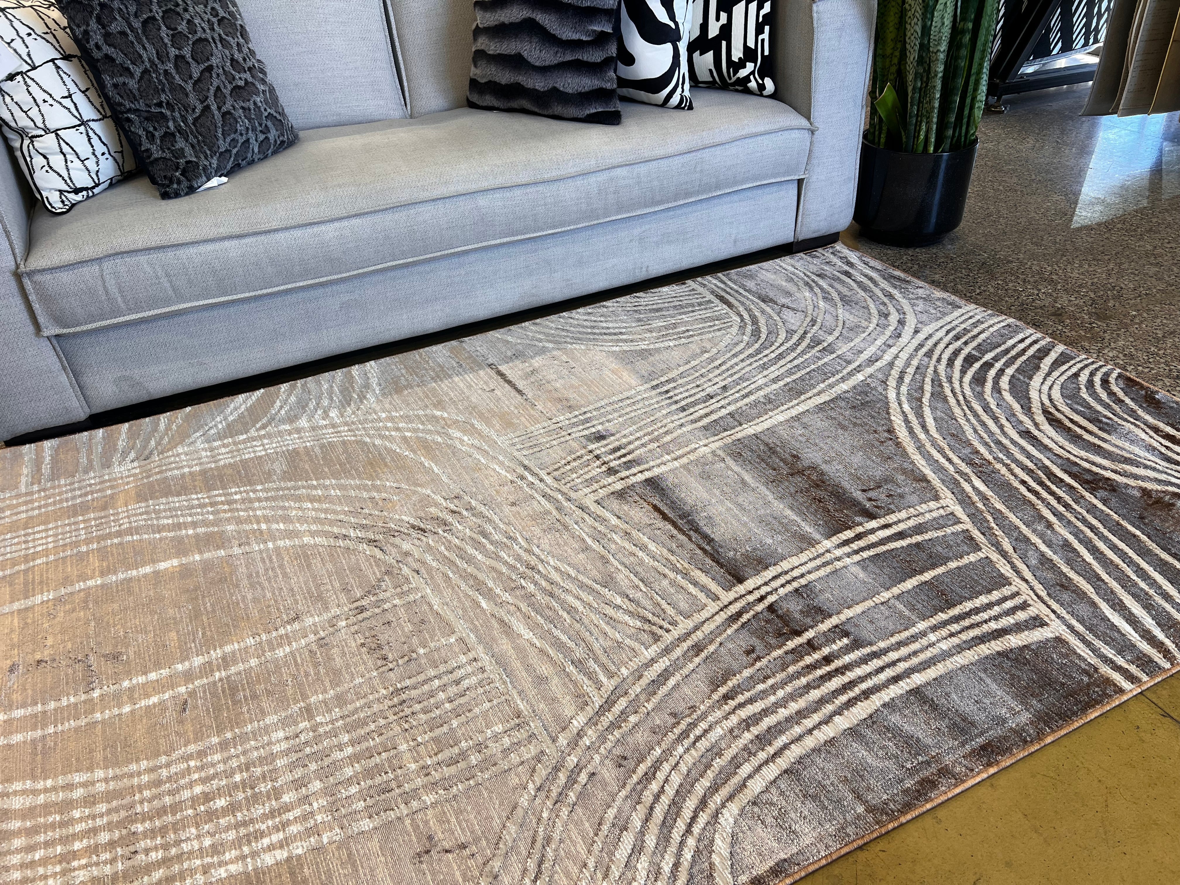 Two-Tone Bronze Abstract Rug with Cream Geometric Accents - KAI 211