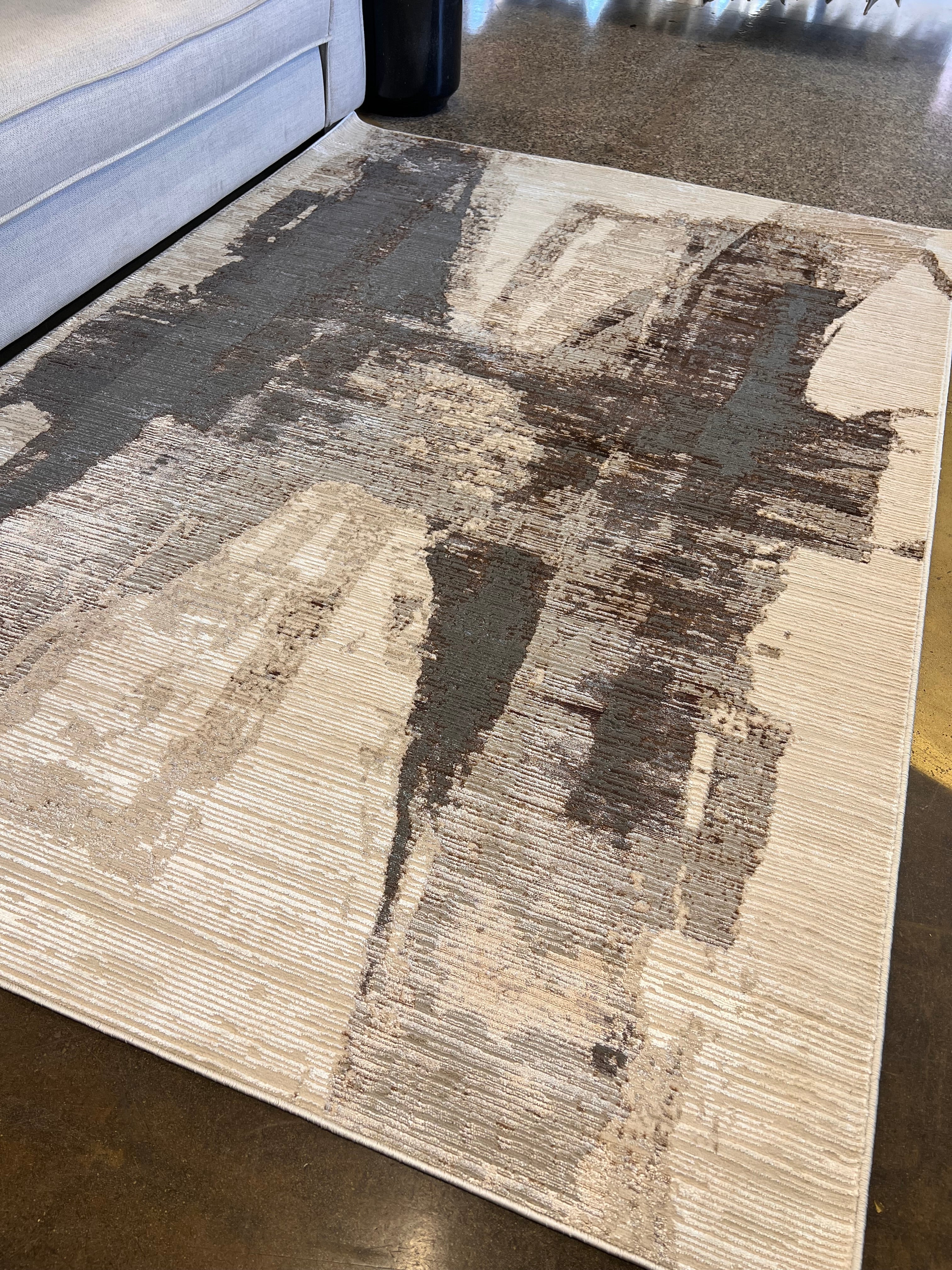 Cream Rug with Two-Tone Gold, Copper & Grey Abstract Accents - KAI 217