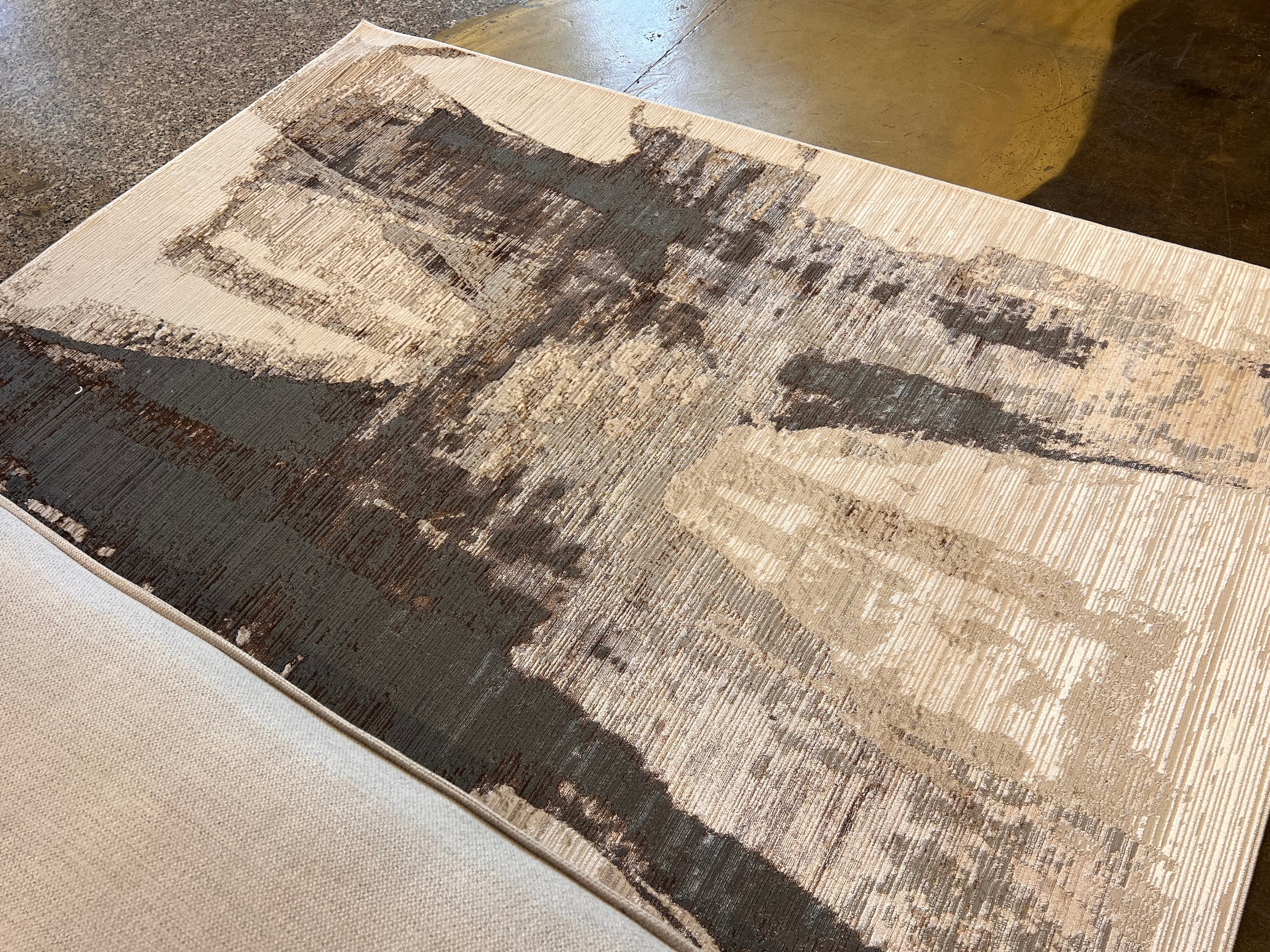 Cream Rug with Two-Tone Gold, Copper & Grey Abstract Accents - KAI 217