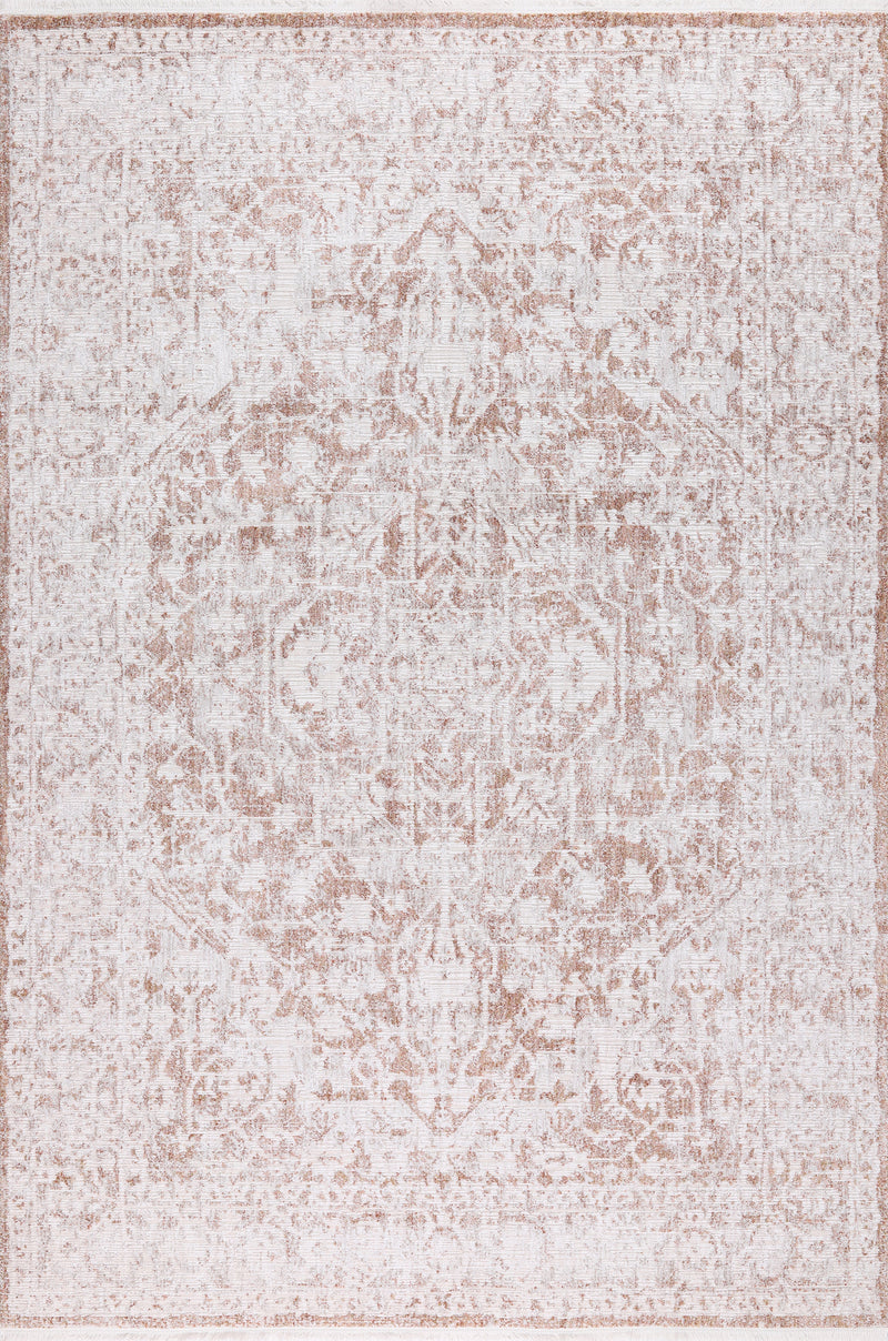 Cream Base Rug with Textured Brick-Toned Oriental Motif and Grey Highlights - KAI 300