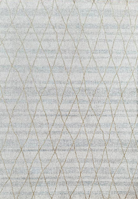 Cream High-Low Texture Rug with Blue, Gray & Gold-Brown Argyle Design - KAI 305