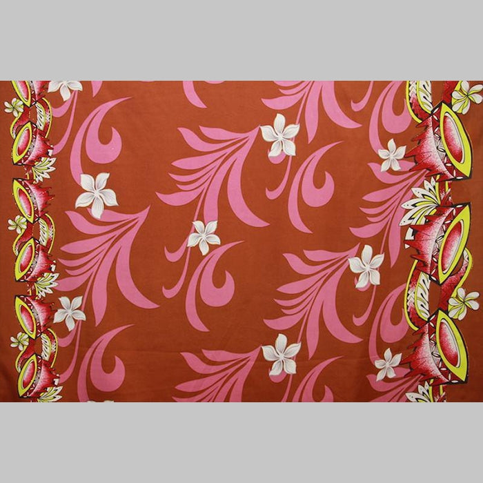 Kava Bowl Tiare Palm Leaves Double Border Polyester Fabric | Islands Fabric