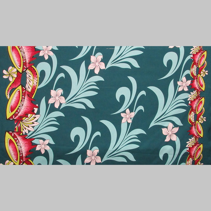 Kava Bowl Tiare Palm Leaves Double Border Polyester Fabric | Islands Fabric
