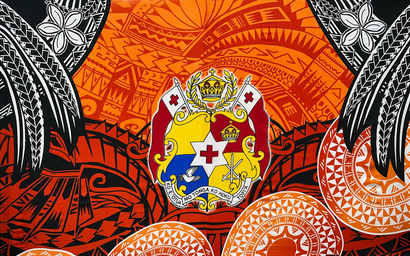 Kingdom of Tonga Seal Plumeria Tattoo Design Tupenu | Islands Fabric