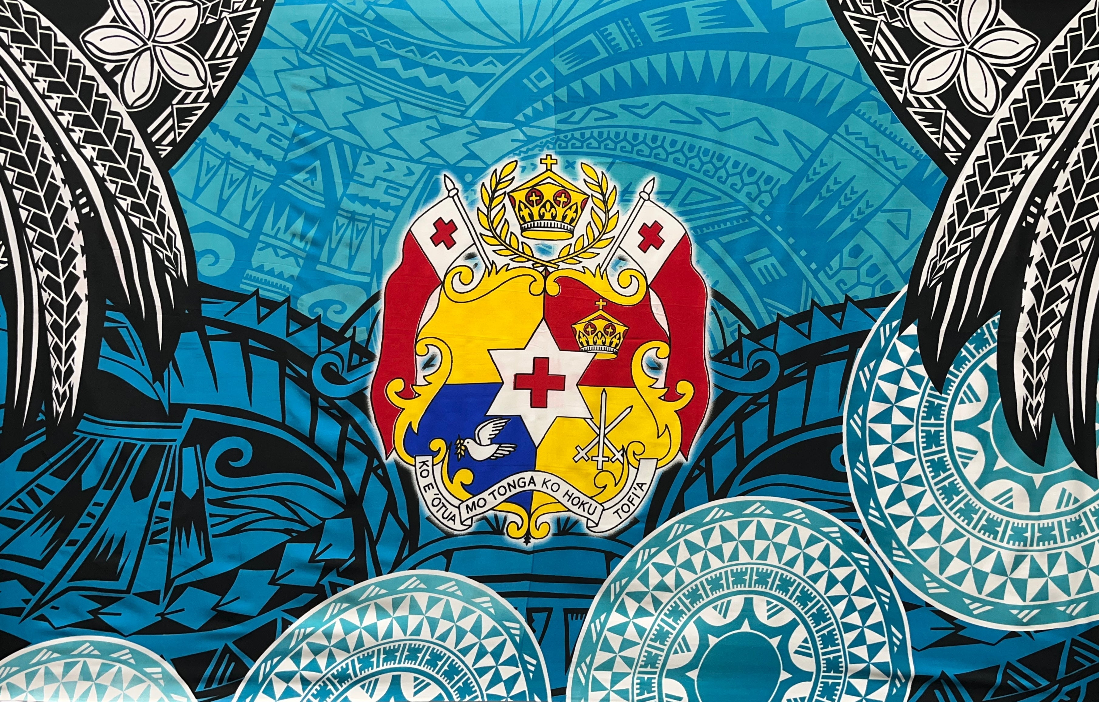 Kingdom of Tonga Seal Plumeria Tattoo Design Tupenu| Islands Fabric