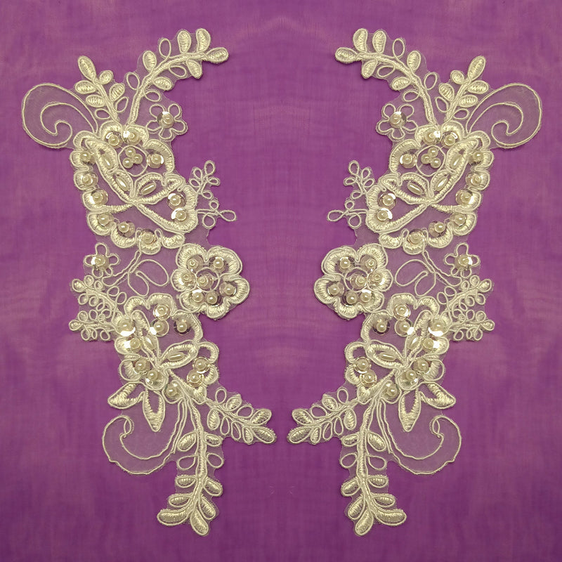 Beaded & Corded Lace Applique Embroidered on 100% Polyester Organza | Lace USA - KZ-66