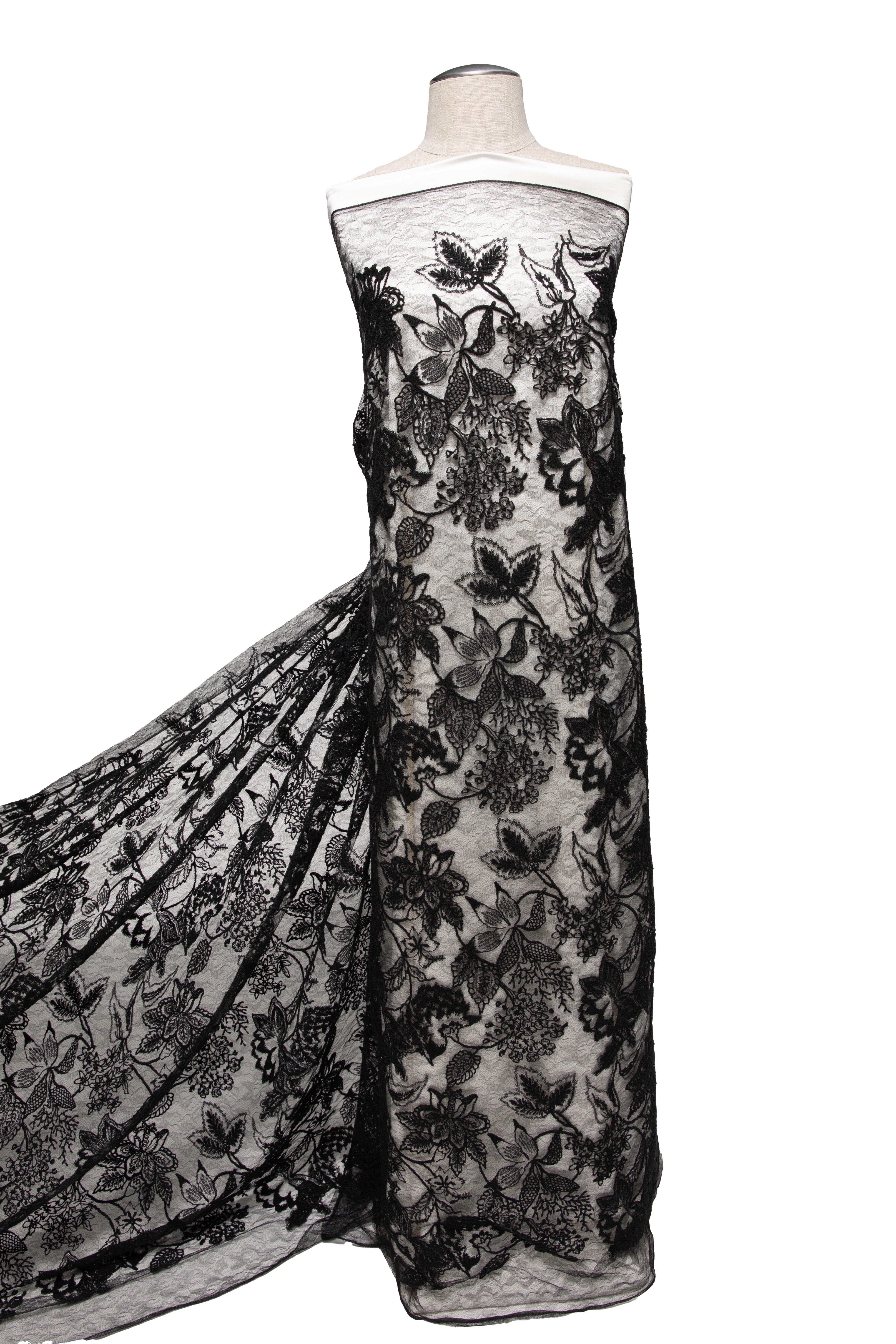 Tulle Lace Fabric Embroidered W/Sequins and Incredible Ornate Design 50" Wide | Exquisite Fabric