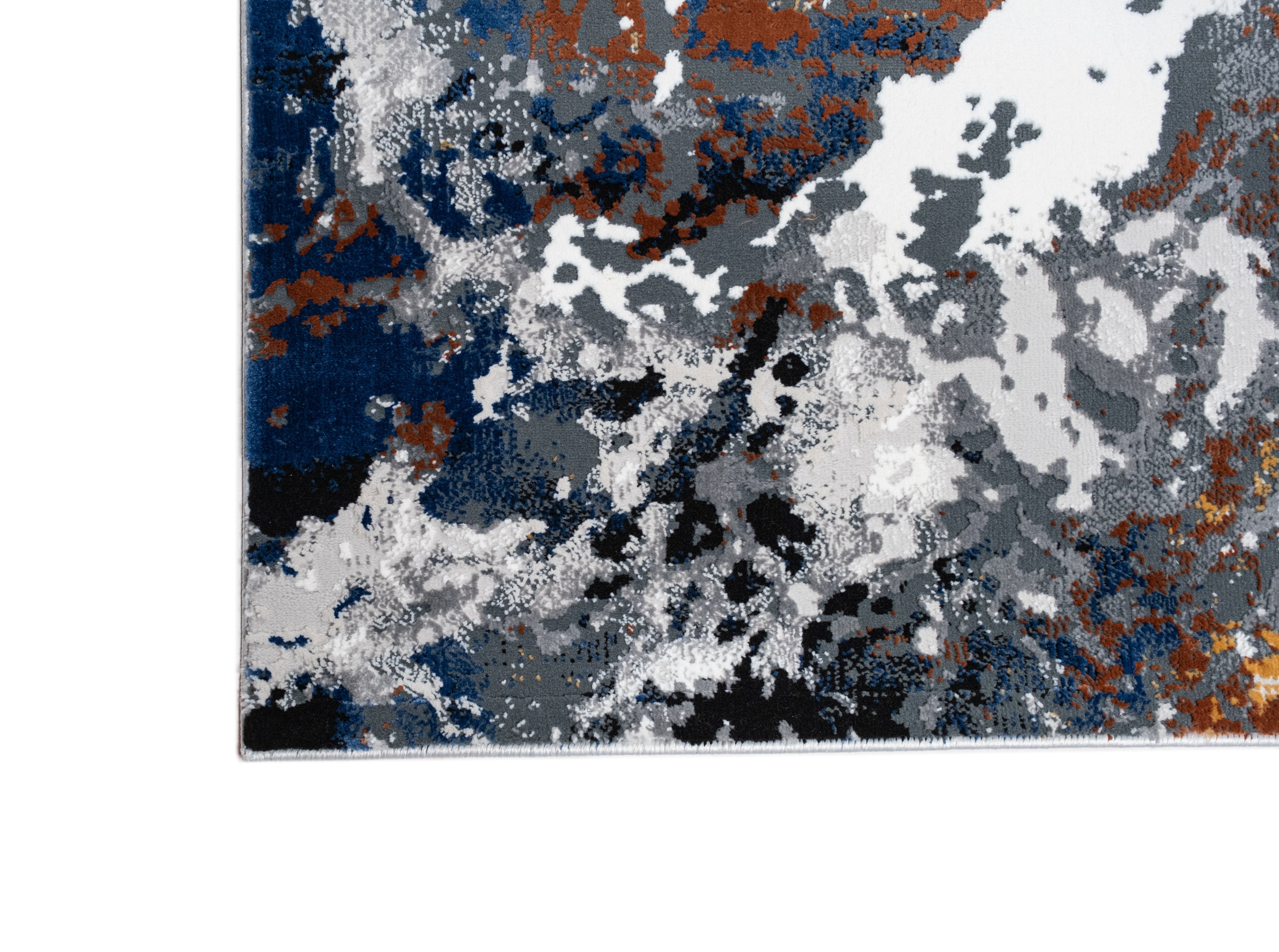 Grey Marble Abstract Rug with Red-Brown, Tan, Cream & Ocean Blue Accents and hits of Black.