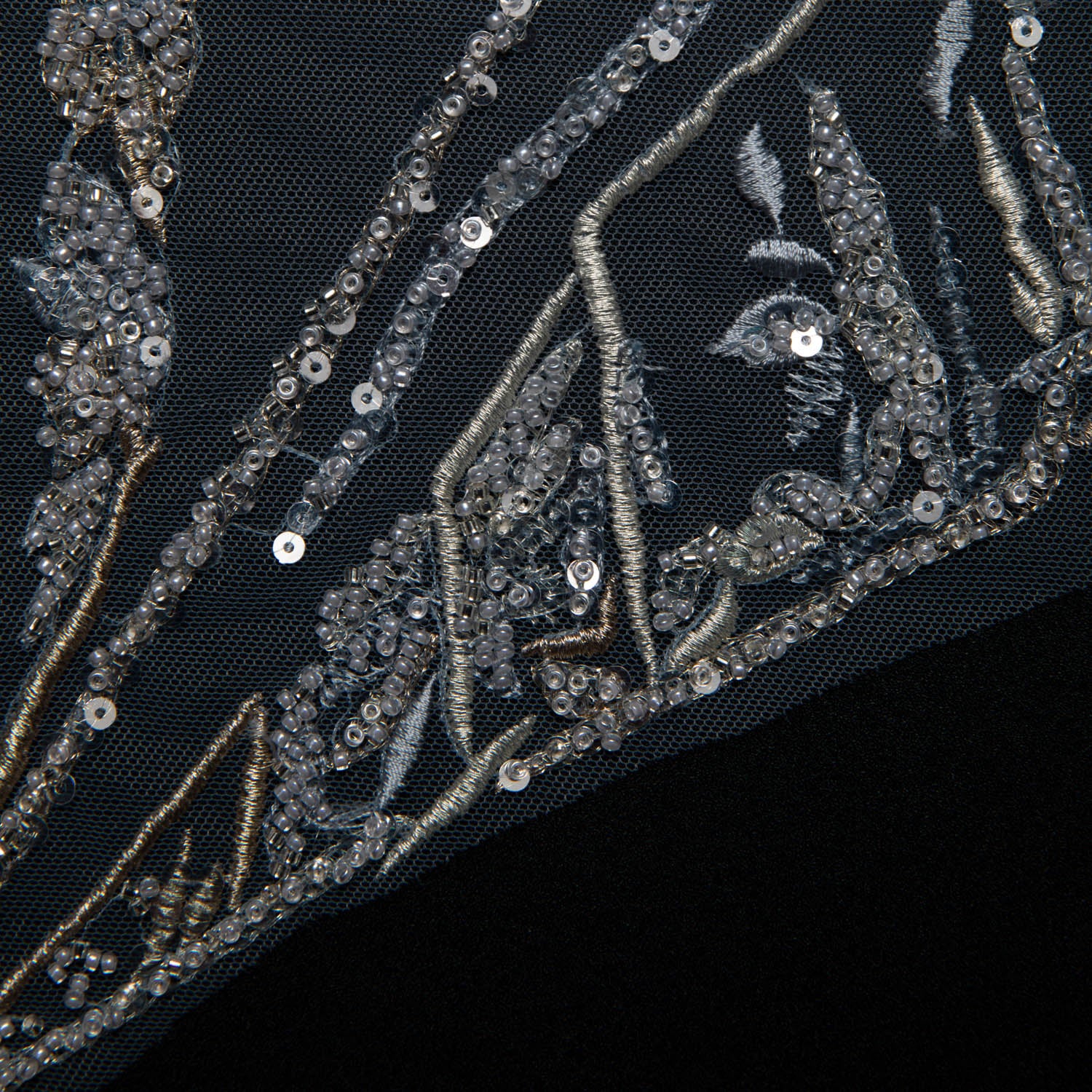 LIGHT BLUE P/SOFT TULLE LACE FABRIC COM EMBROIDERED AND SEQUINED WITH BEAUTIFUL ELEGANT DESIGN 52" WIDE | Exquisite Fabric