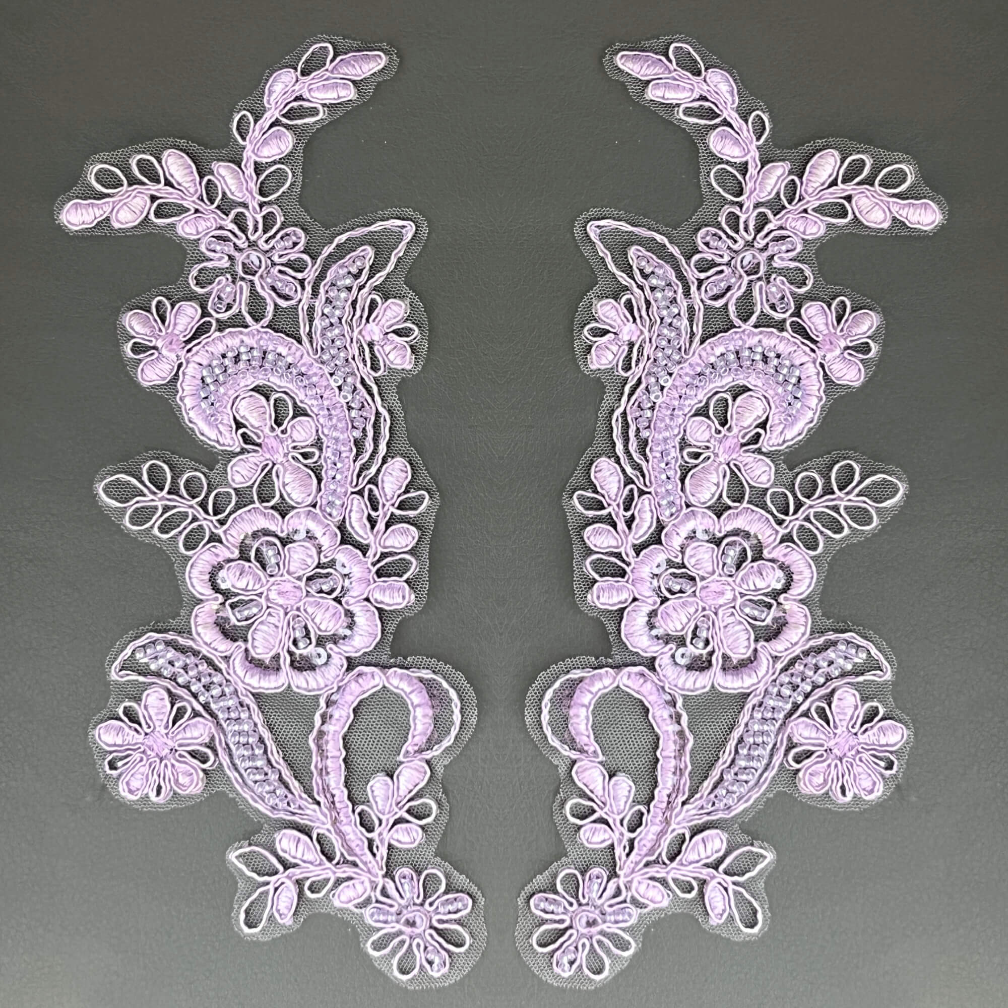 Beaded & Corded Floral Lace Applique Embroidered on 100% Polyester | Lace USA - KZ-67