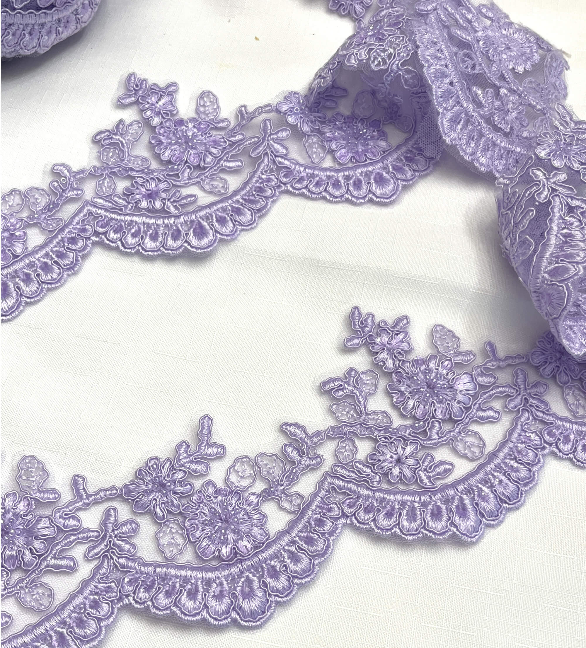 Beaded & Corded Floral scalloped Bridal Lace Trimming  | Lace USA - 96215W-BP