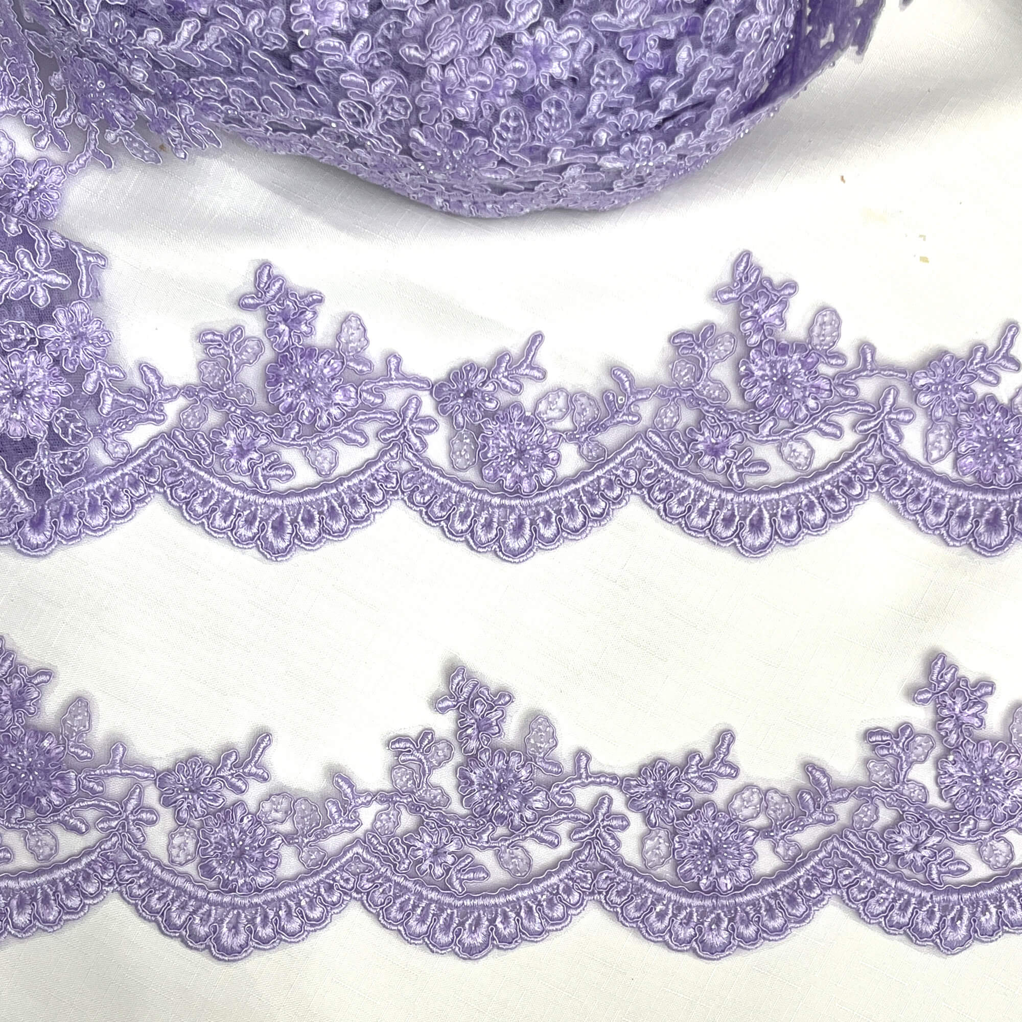 Beaded & Corded Floral scalloped Bridal Lace Trimming  | Lace USA - 96215W-BP