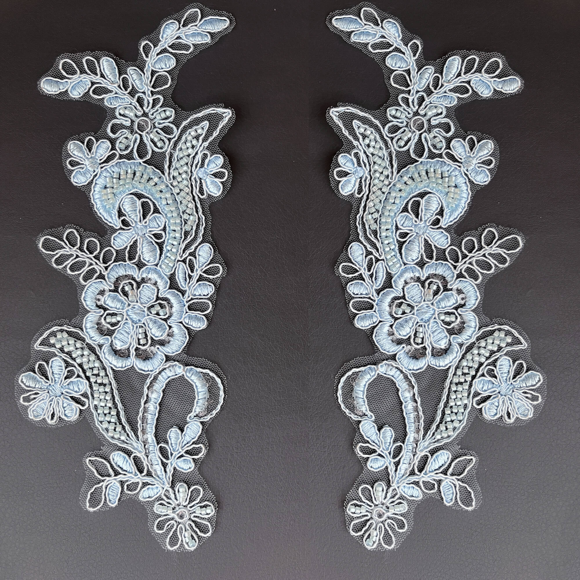 Beaded & Corded Floral Lace Applique Embroidered on 100% Polyester | Lace USA - KZ-67