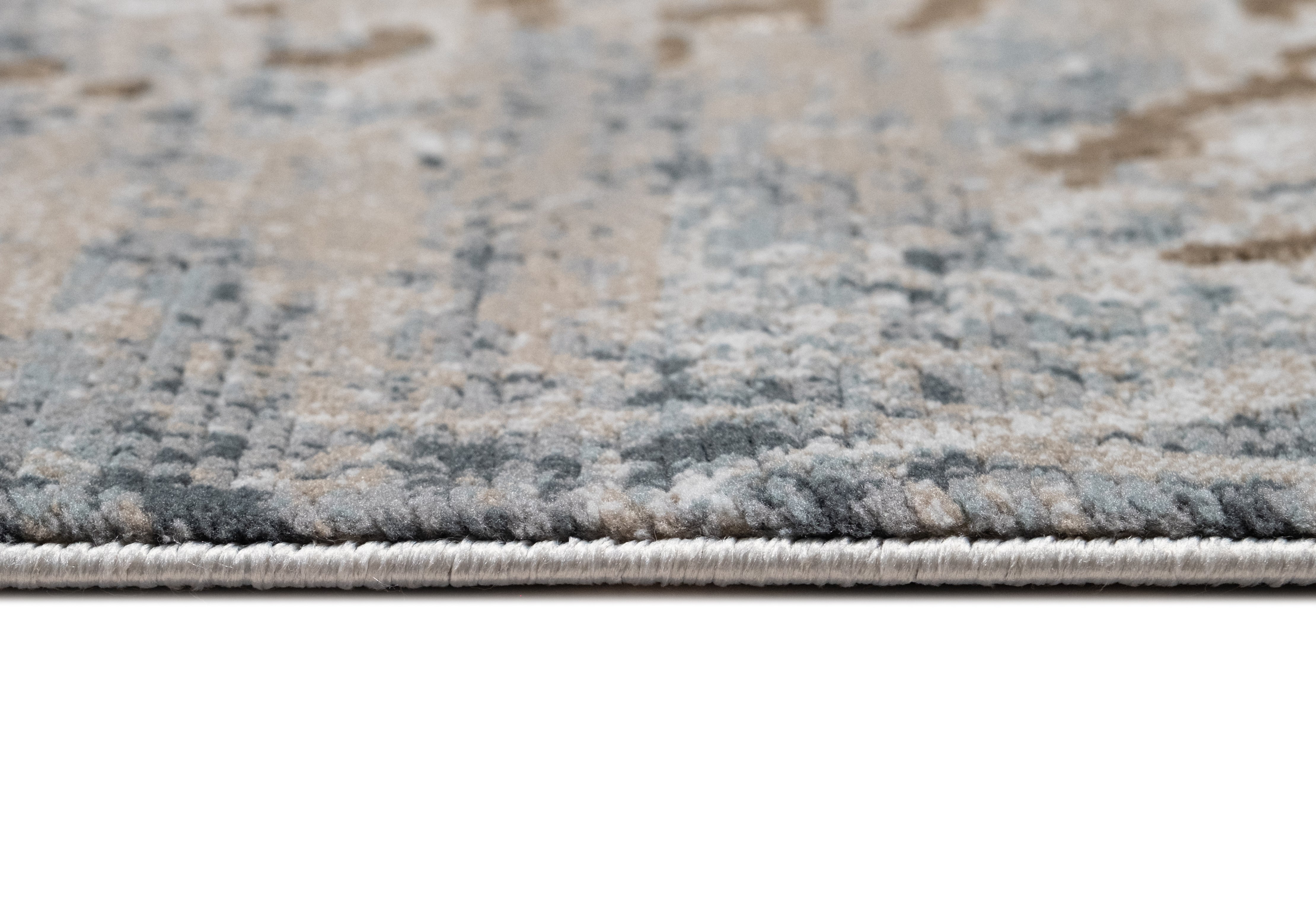 Crème Rug with Charcoal, Silver & Teal Marbled Abstract and Warm Mocha Tone-to-Tone High-Low Texture - METZ 4201.