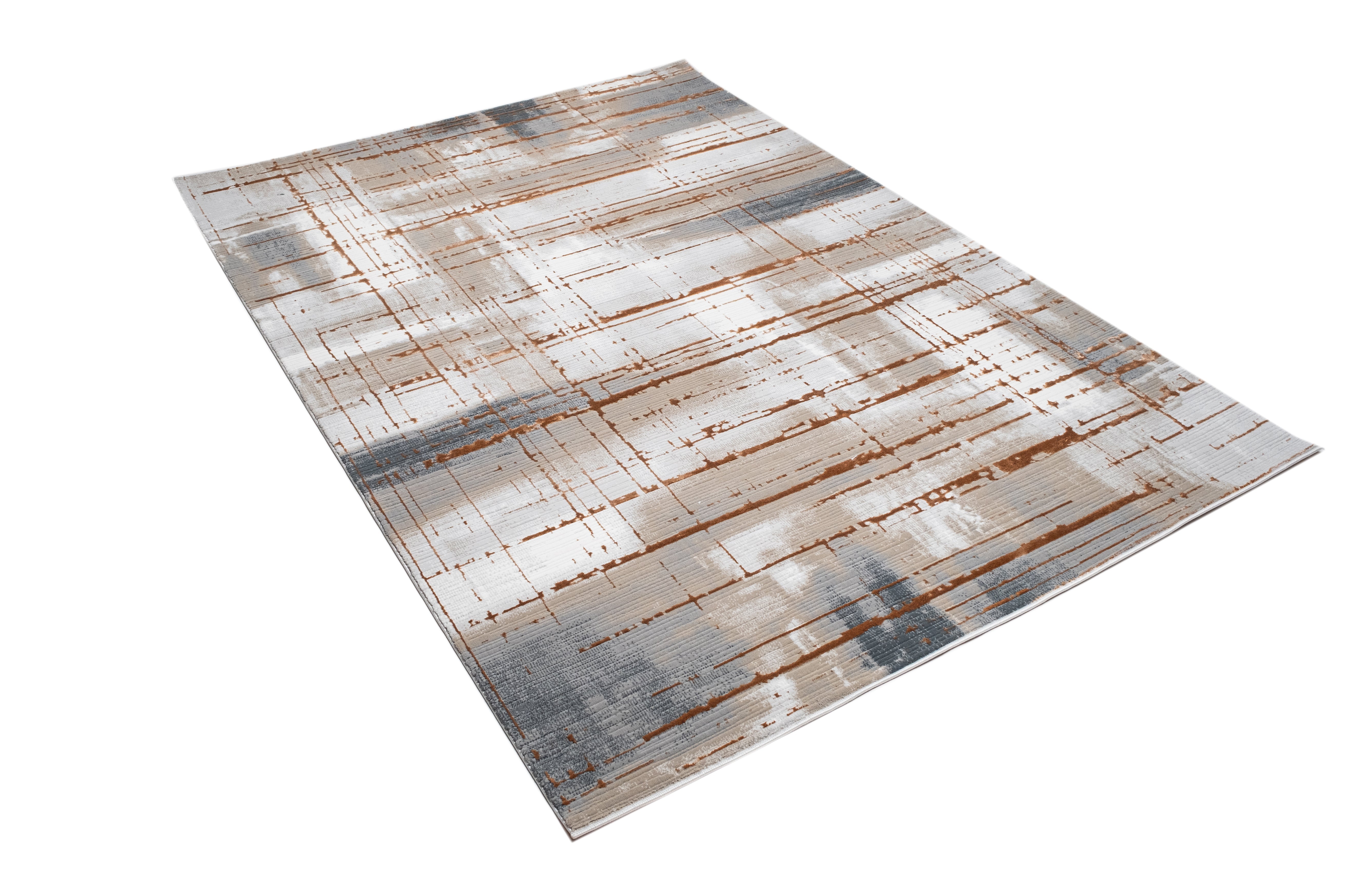 Crème Rug with Charcoal, Silver & Mocha Abstract with Bronze Tone-to-Tone Geometric High-Low Texture - METZ 4203.