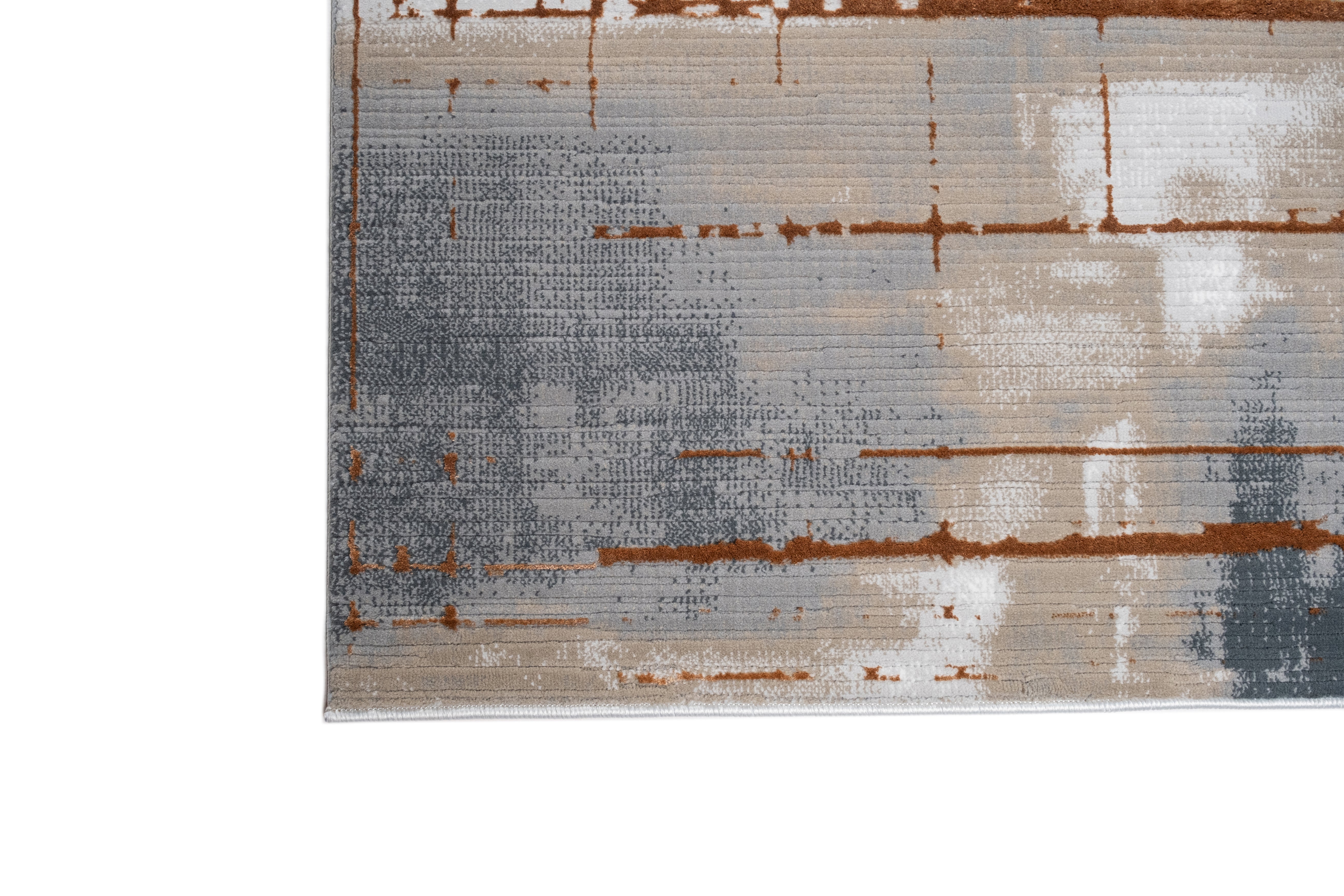 Crème Rug with Charcoal, Silver & Mocha Abstract with Bronze Tone-to-Tone Geometric High-Low Texture - METZ 4203.