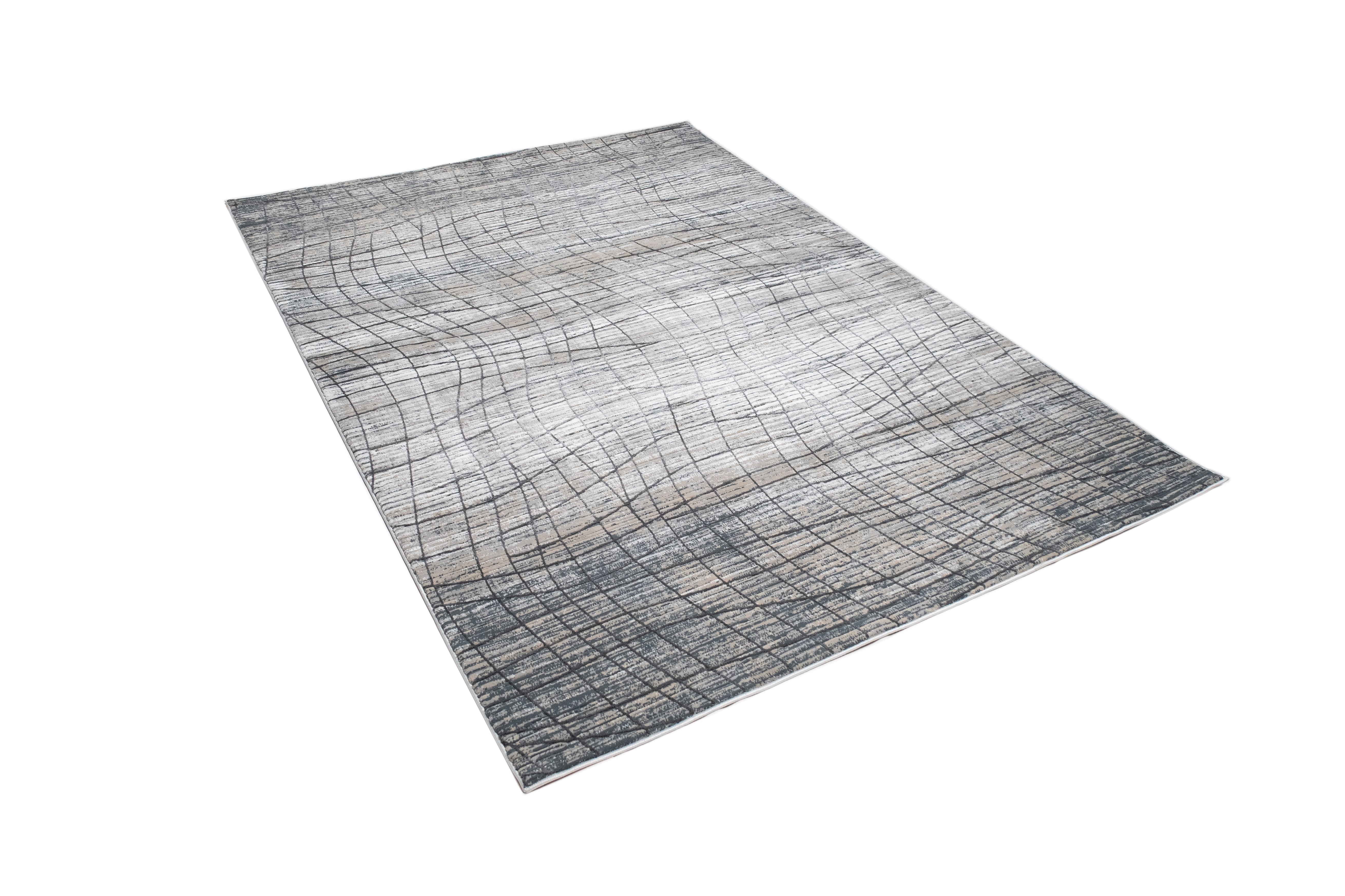 Crème Rug with Mocha & Beige Abstract Design and Charcoal Checker High-Low Pattern - METZ 4204.