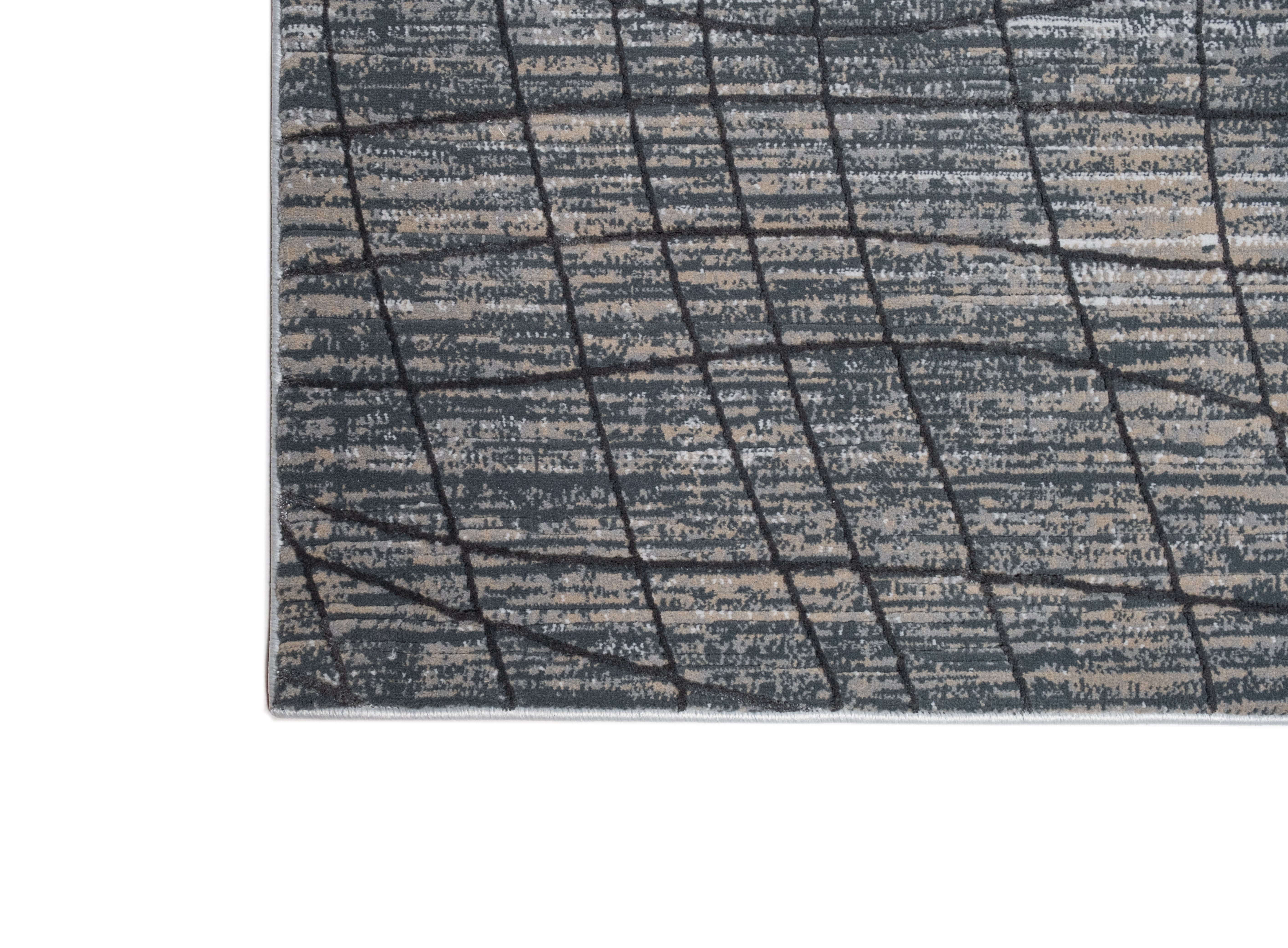 Crème Rug with Mocha & Beige Abstract Design and Charcoal Checker High-Low Pattern - METZ 4204.