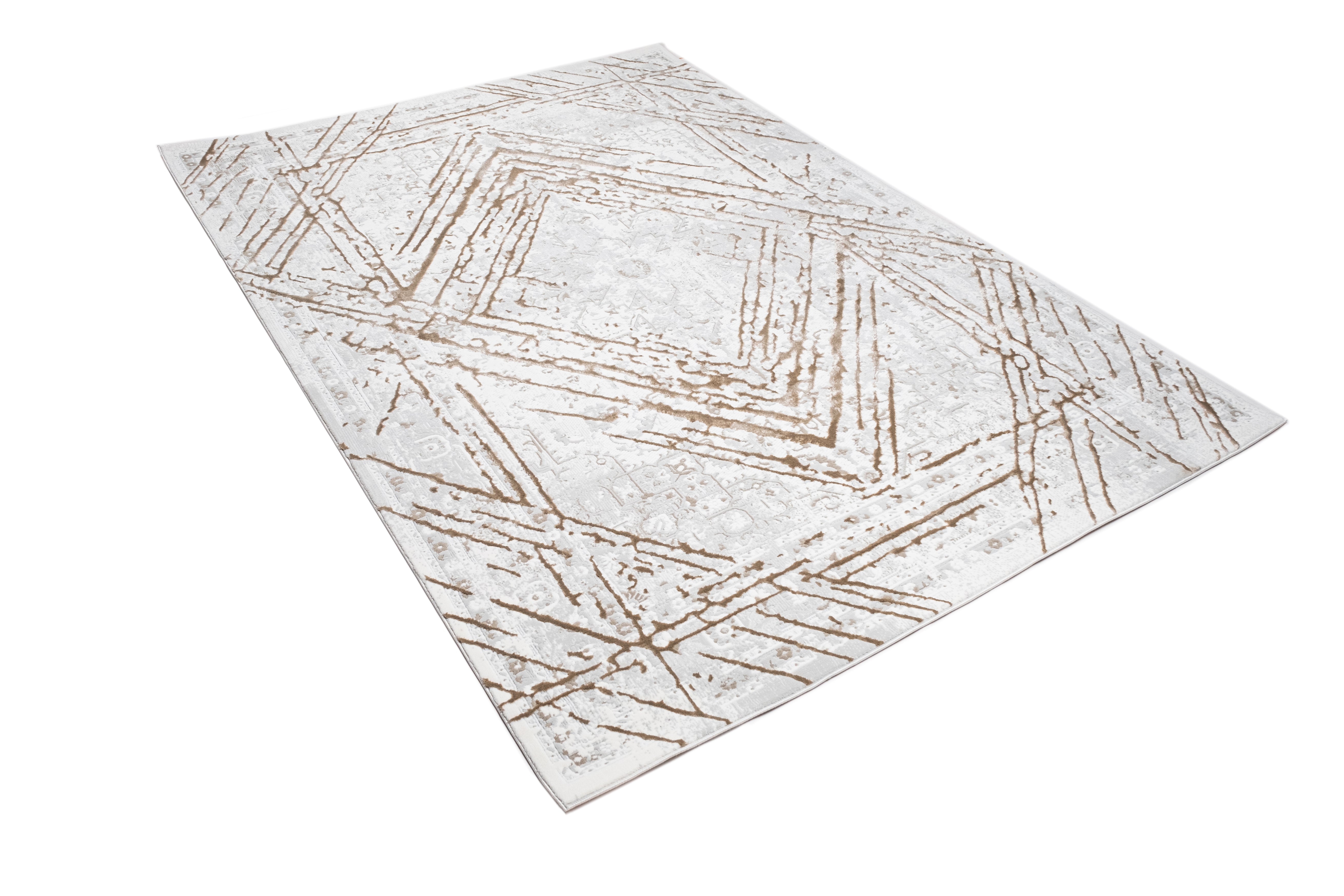 Taupe Rug with Geometric Tone-to Tone Mocha High-Low Pattern - METZ 4206.