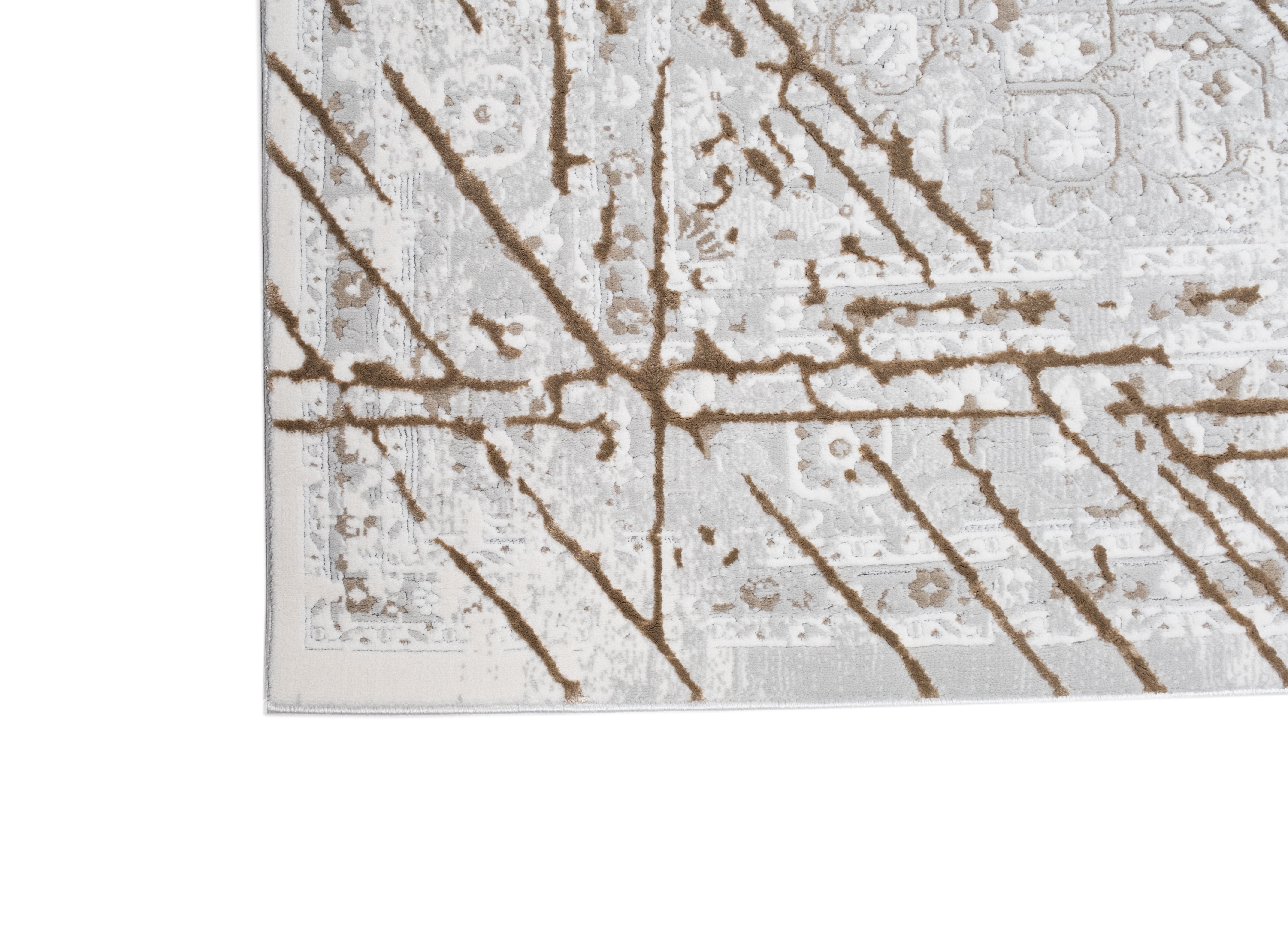 Taupe Rug with Geometric Tone-to Tone Mocha High-Low Pattern - METZ 4206.