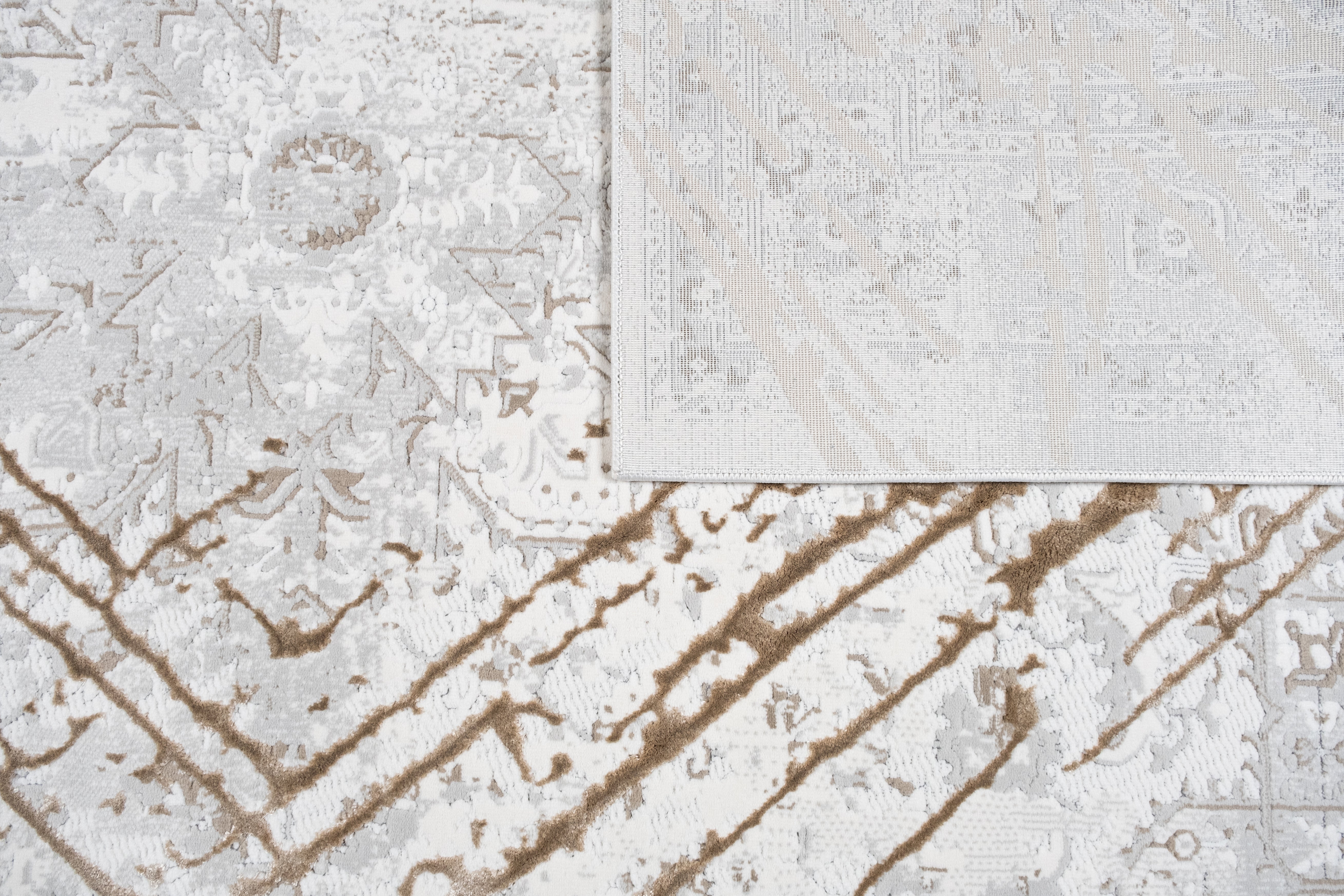 Taupe Rug with Geometric Tone-to Tone Mocha High-Low Pattern - METZ 4206.
