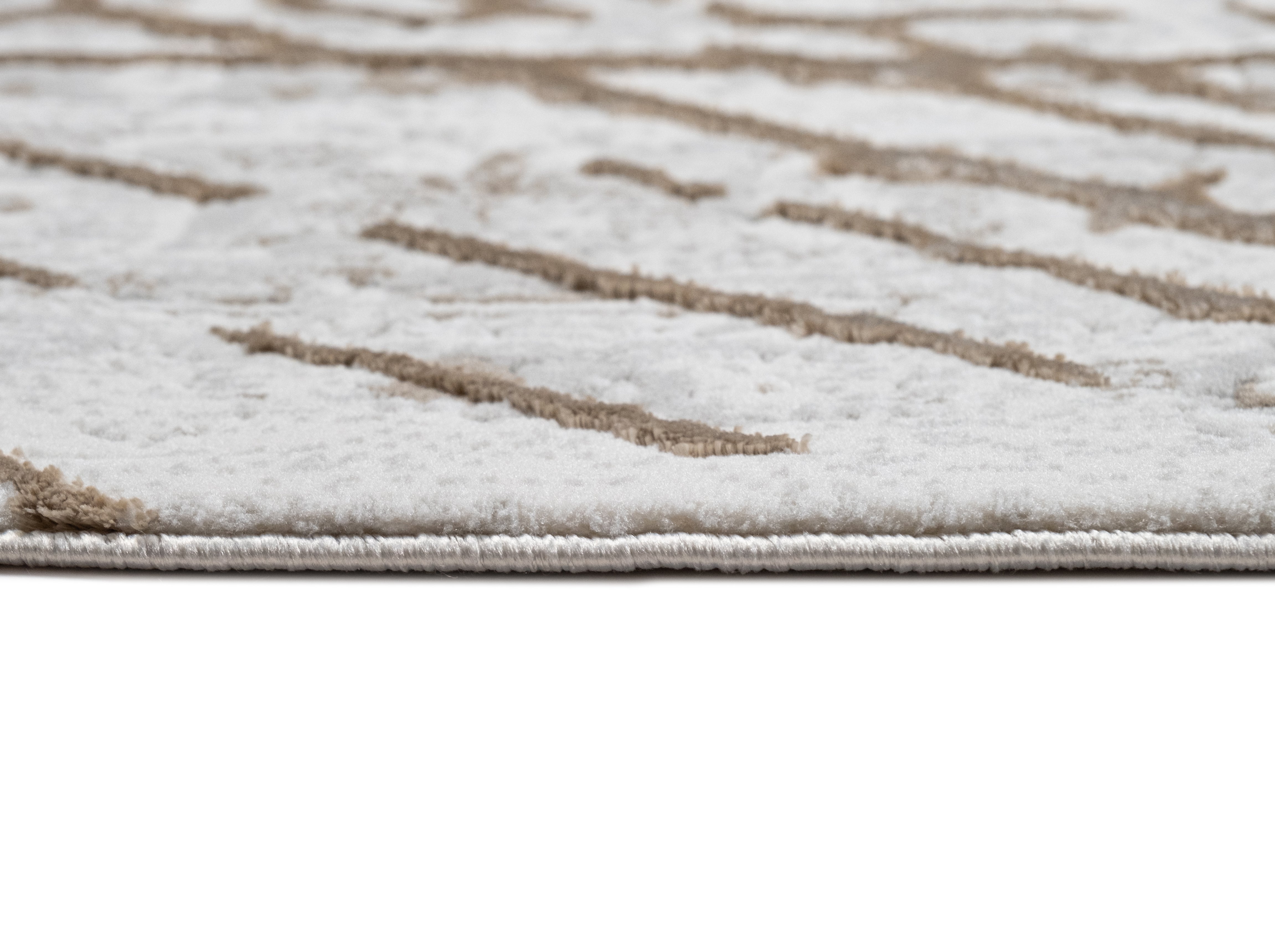 Taupe Rug with Geometric Tone-to Tone Mocha High-Low Pattern - METZ 4206.