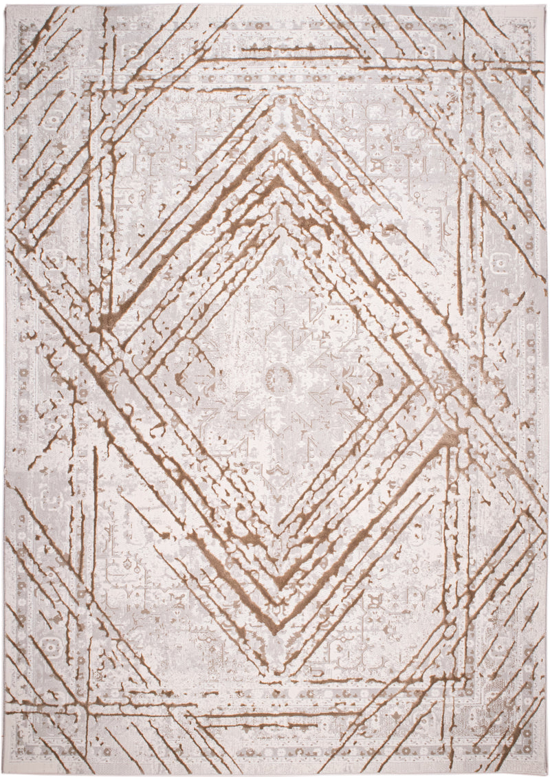 Taupe Rug with Geometric Tone-to Tone Mocha High-Low Pattern - METZ 4206.
