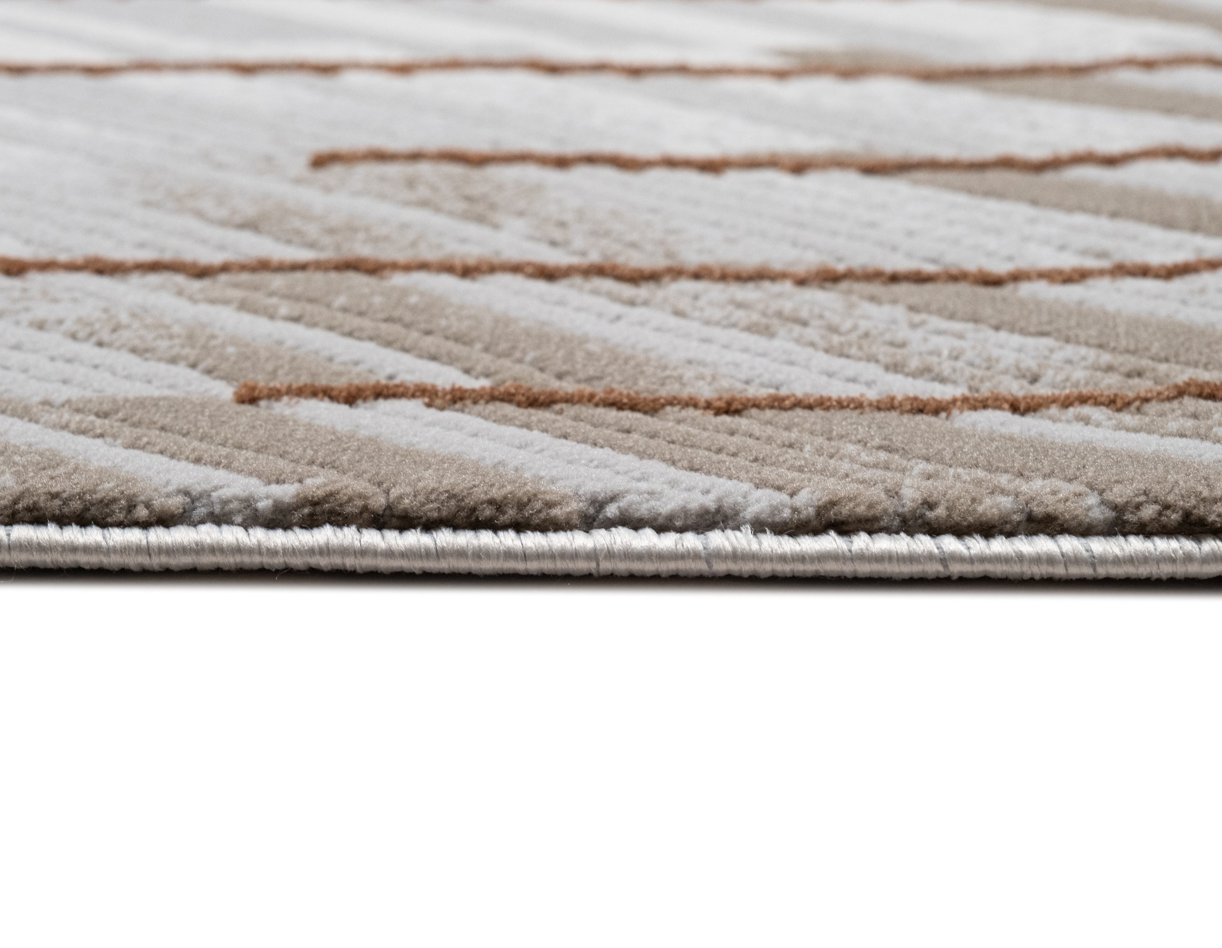 Crème Rug with Mocha & Taupe Abstract and Brick Tone-on-Tone Geometric High-Low Design - METZ 4208.
