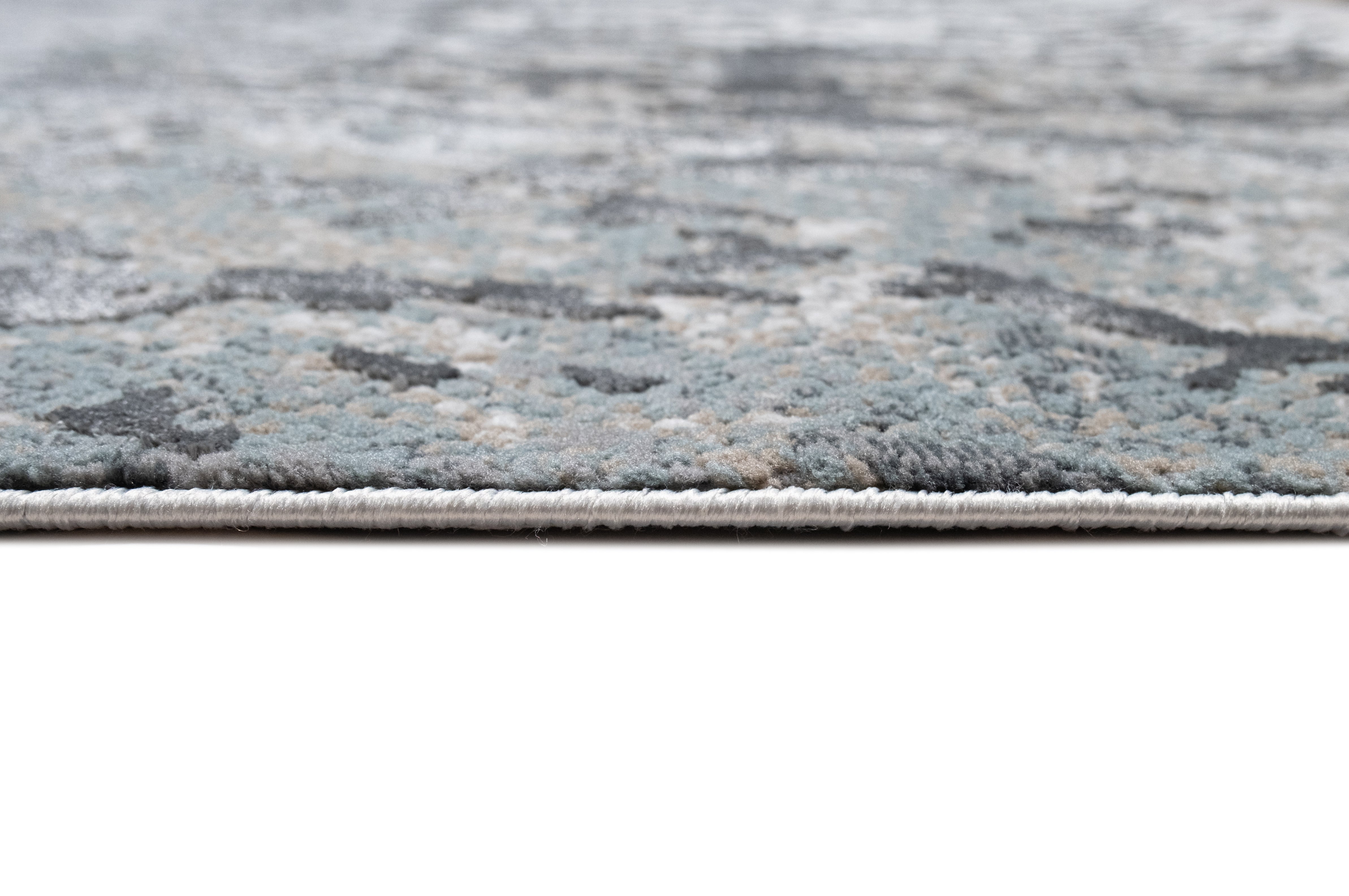 Contemporary Crème Rug with Tone-to-Tone on Charcoal, Silver Gray, Teal, and Warm Mocha High-Low Detail - METZ 4209.