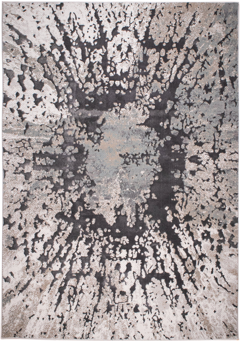 Contemporary Crème Rug with Tone-to-Tone on Charcoal, Silver Gray, Teal, and Warm Mocha High-Low Detail - METZ 4209.