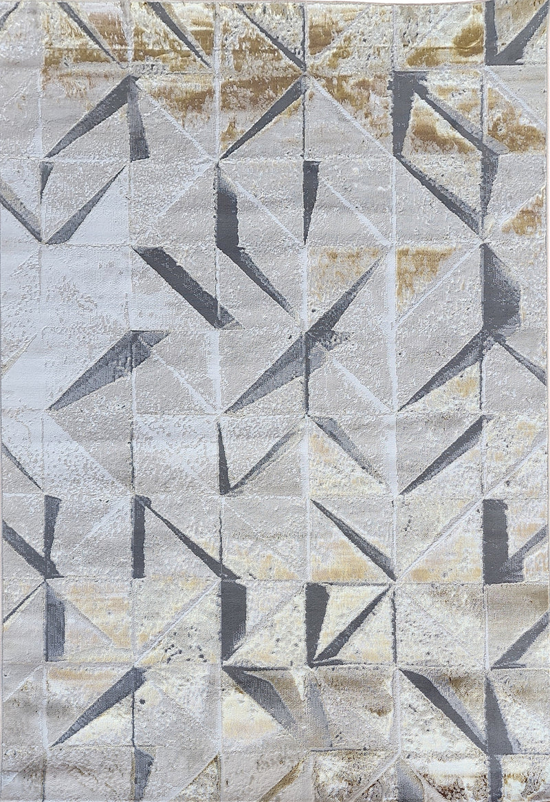 Polyester Silver with Gold Viscose Blend Geometric Design Rug/Carpet - Style# Maximus 242 - Color-Changing Flat Weave Rug