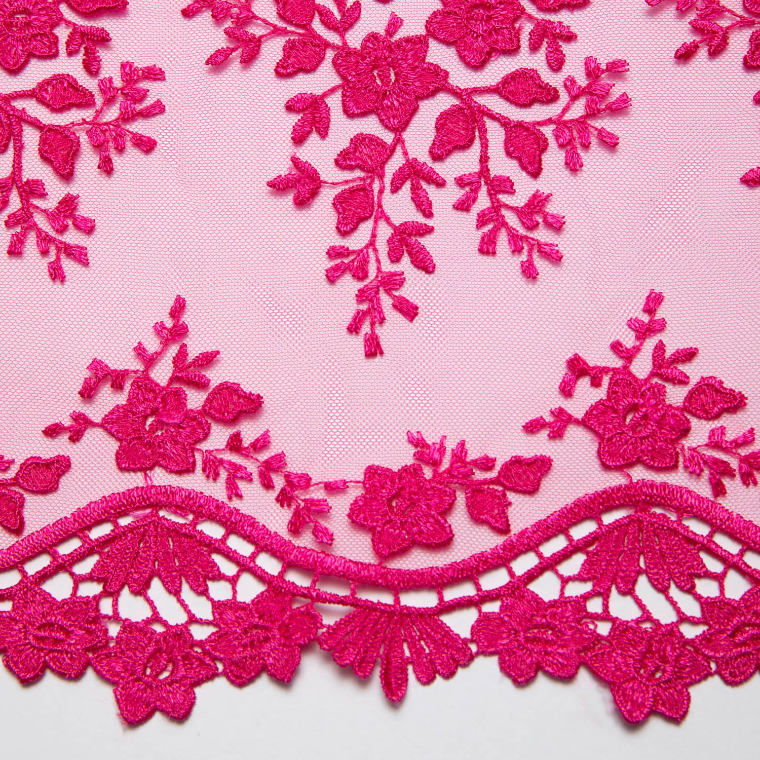 MAGENETA EMBROIDERED LACE FABRIC WITH FLORAL DESIGN 52" WIDE | Exquisite Fabric