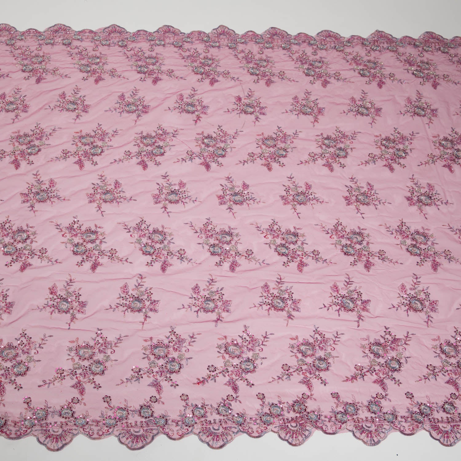 Tulle Lace Fabric Embroidered with Beads and Floral Pattern 52" Wide | Exquisite Fabric