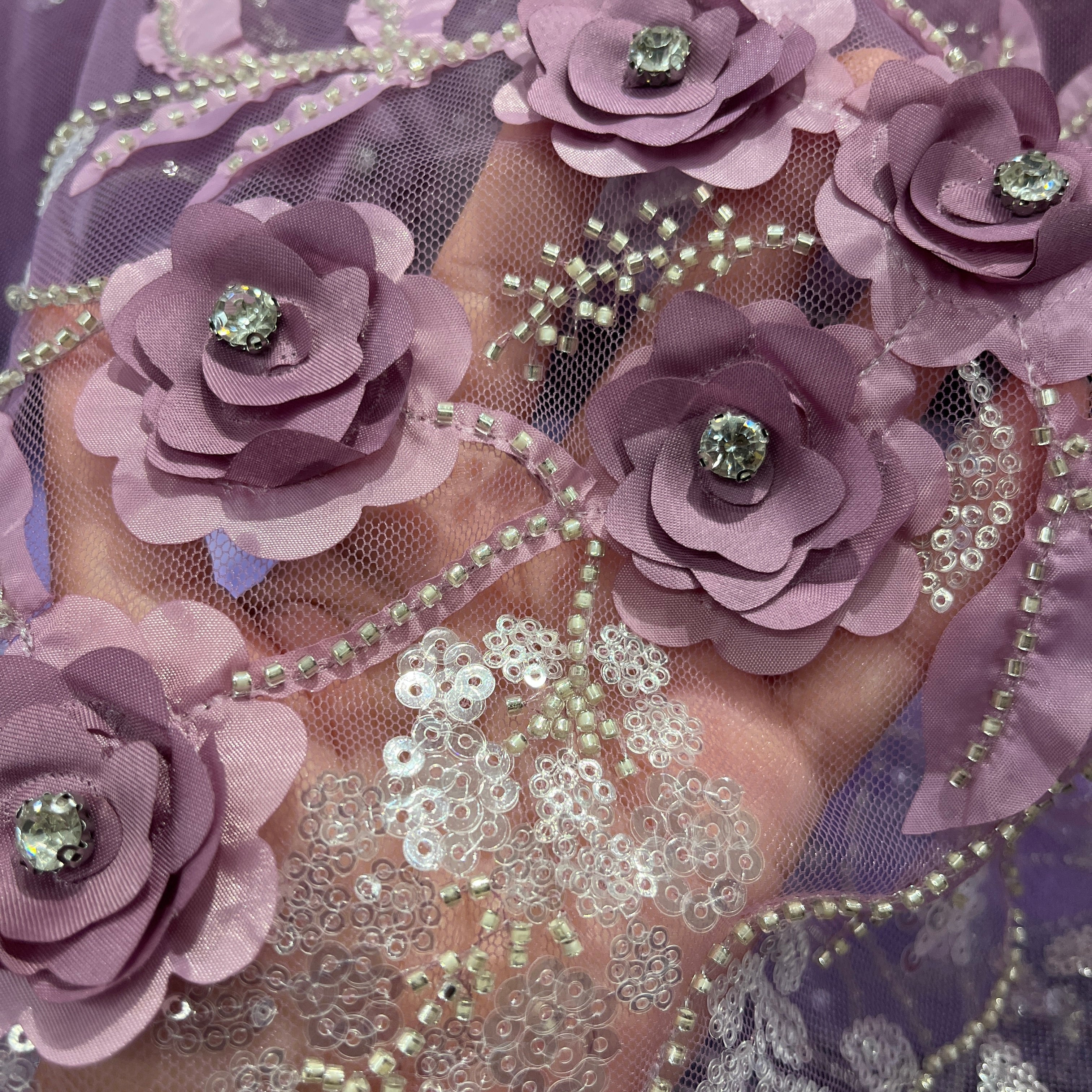 Beaded, Sequined 3D Floral Lace Fabric – Embroidered Mesh for Dresses & Gowns | Lace USA - GD-229