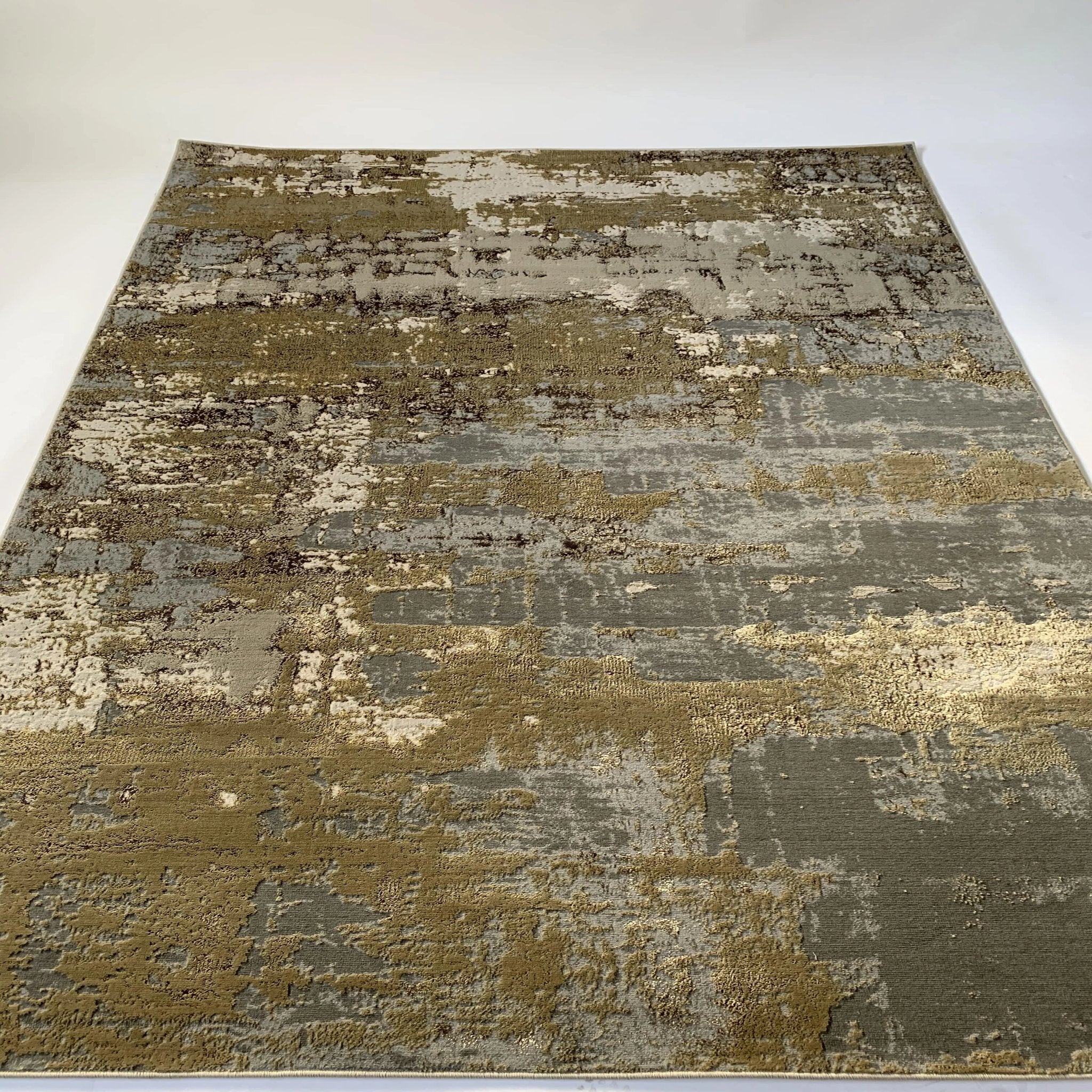 Polyester Beige/Golden Watercolor Viscose Blend Abstract Designed Rug/Carpet - Style# Maximus 185 - Color-Changing Flat Weave Rug