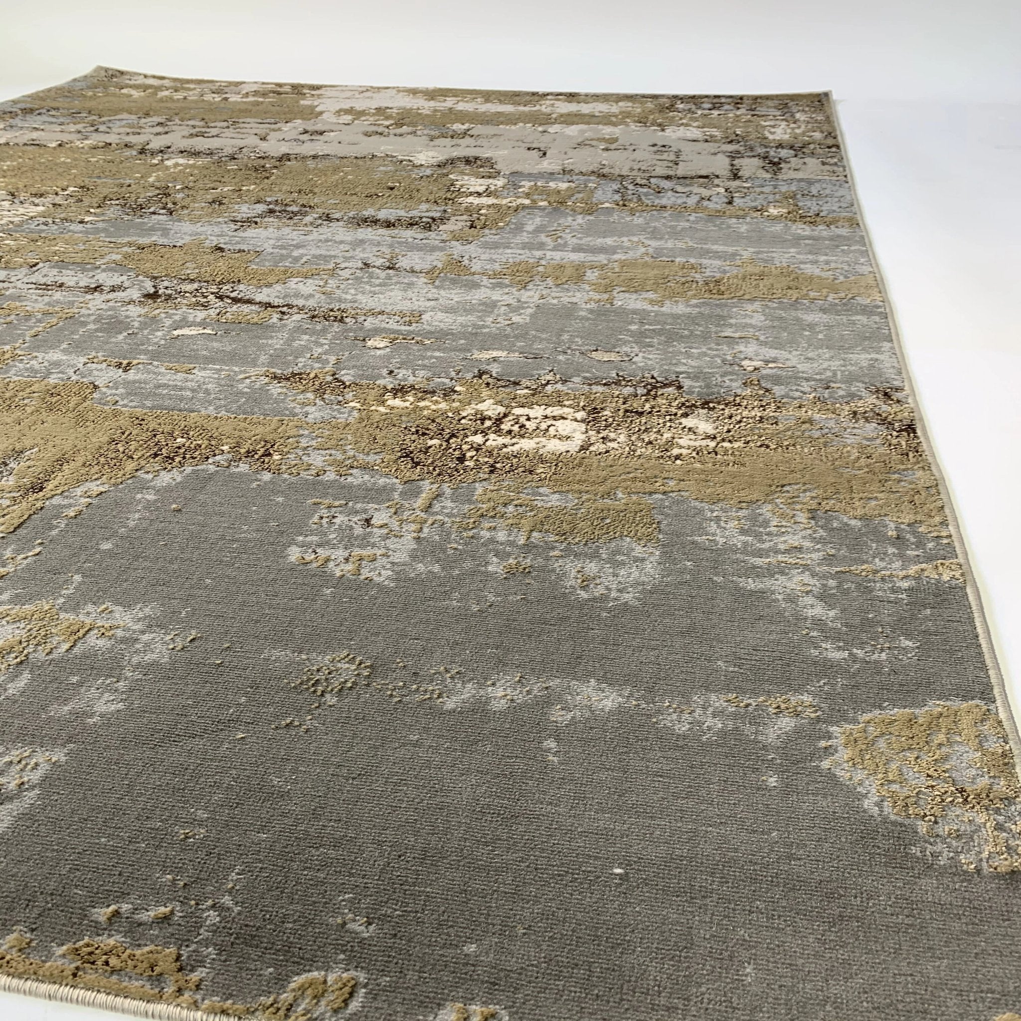 Polyester Beige/Golden Watercolor Viscose Blend Abstract Designed Rug/Carpet - Style# Maximus 185 - Color-Changing Flat Weave Rug