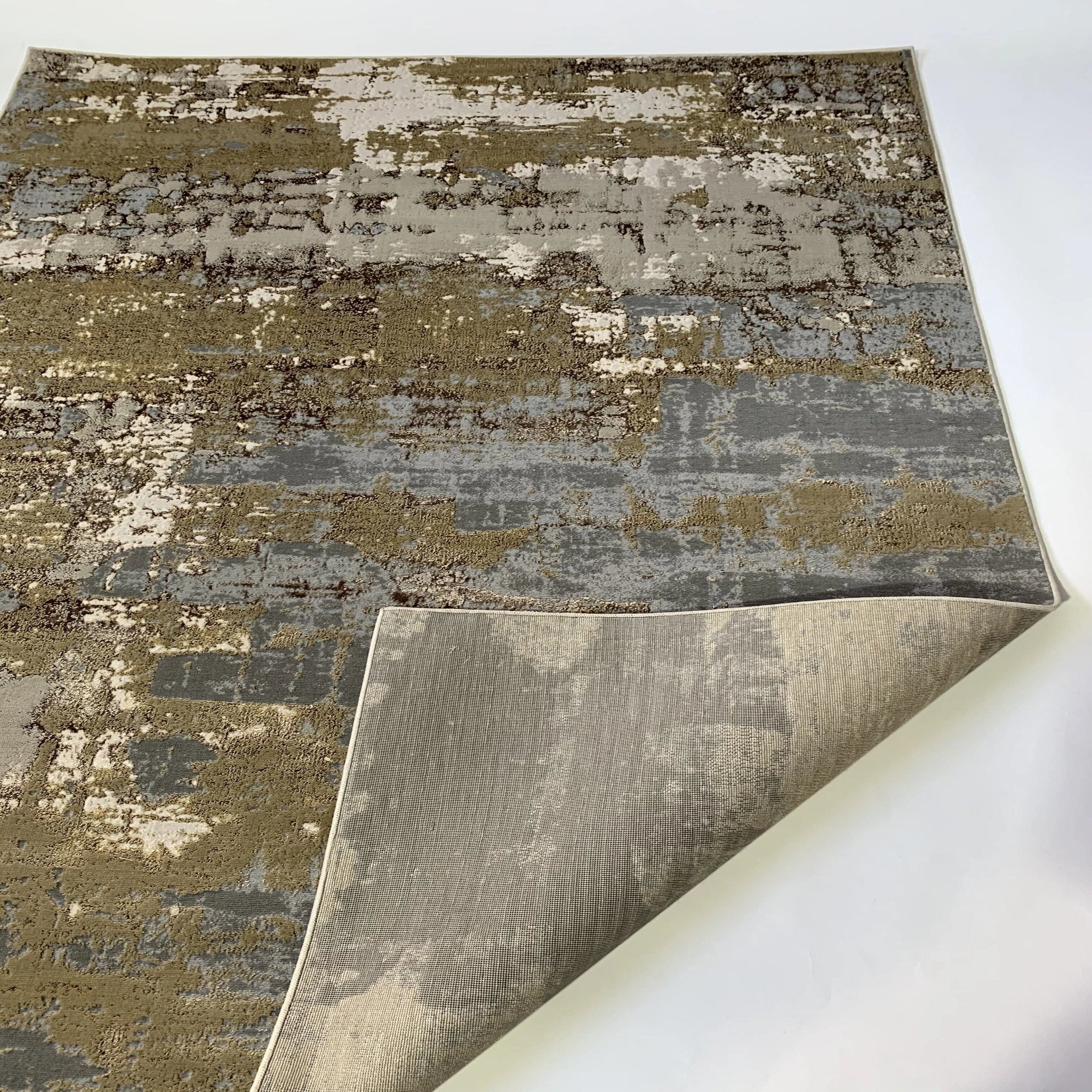 Polyester Beige/Golden Watercolor Viscose Blend Abstract Designed Rug/Carpet - Style# Maximus 185 - Color-Changing Flat Weave Rug