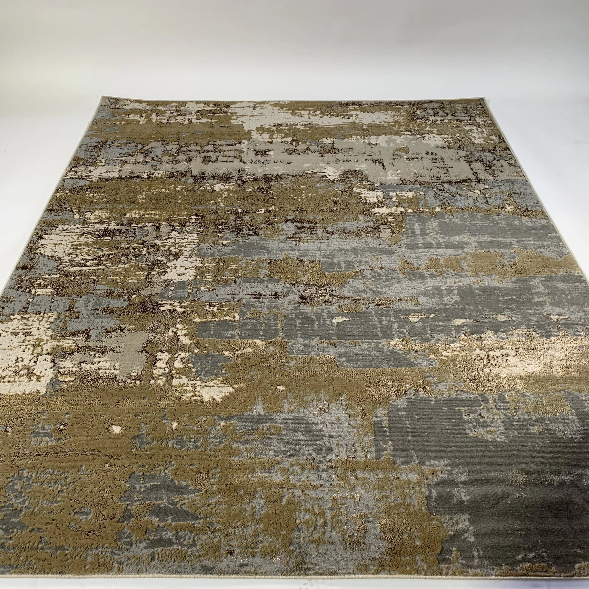 Polyester Beige/Golden Watercolor Viscose Blend Abstract Designed Rug/Carpet - Style# Maximus 185 - Color-Changing Flat Weave Rug